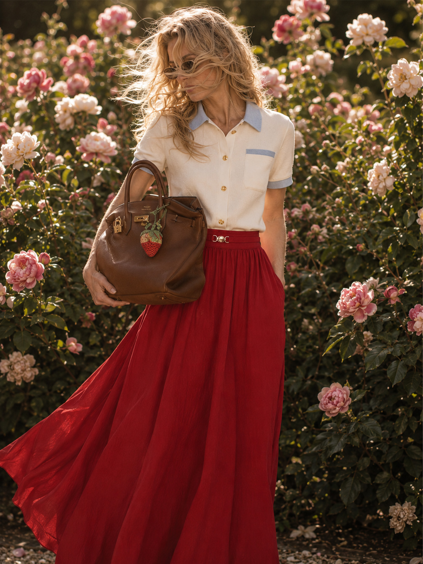 Maxi skirt with decorative belt