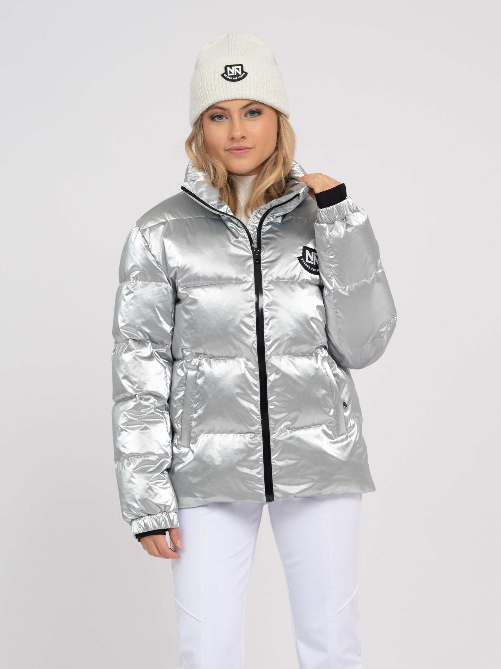 Ski jas met metallic look en hoge kraag