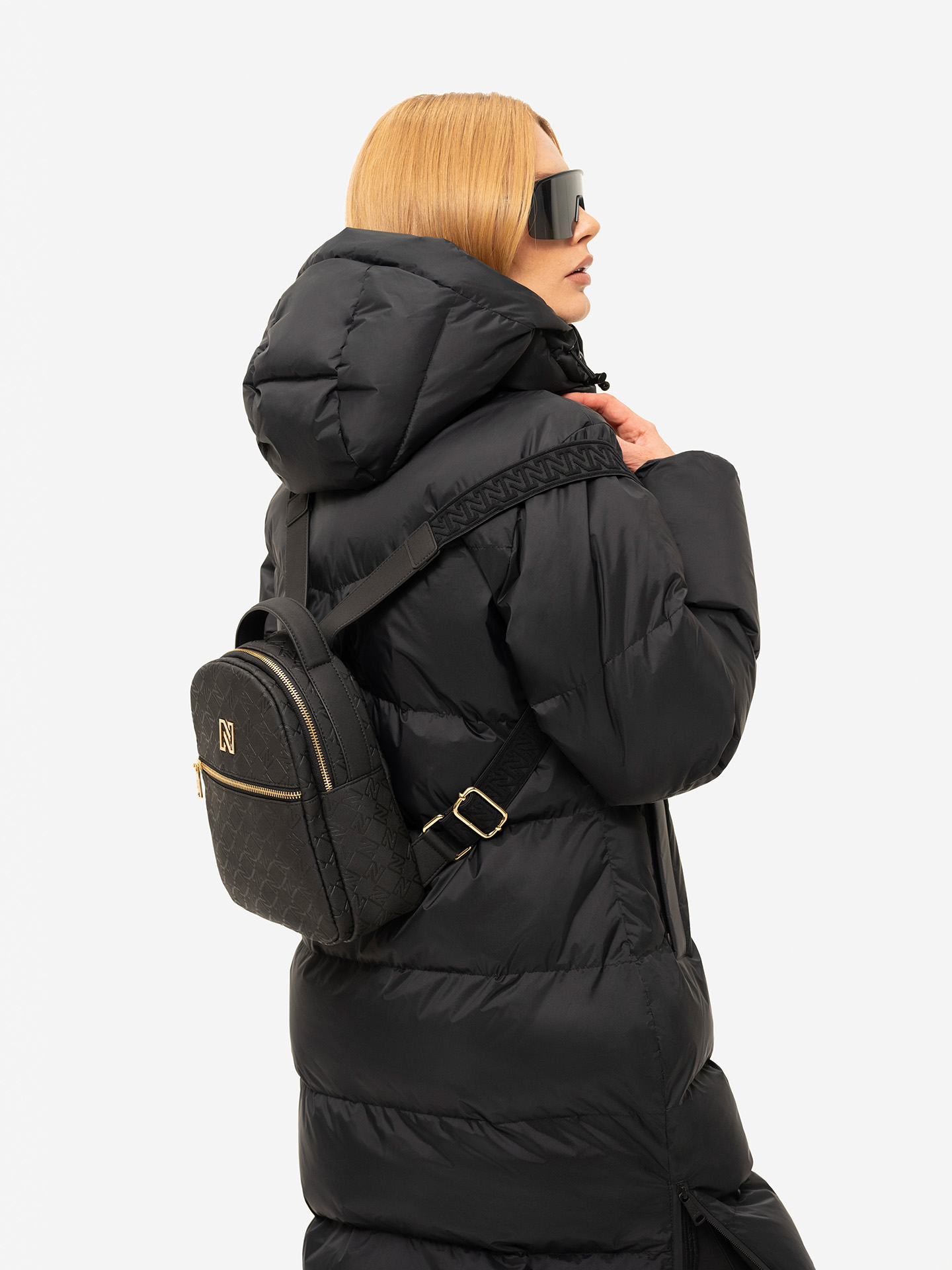 Mini backpack with logo pattern