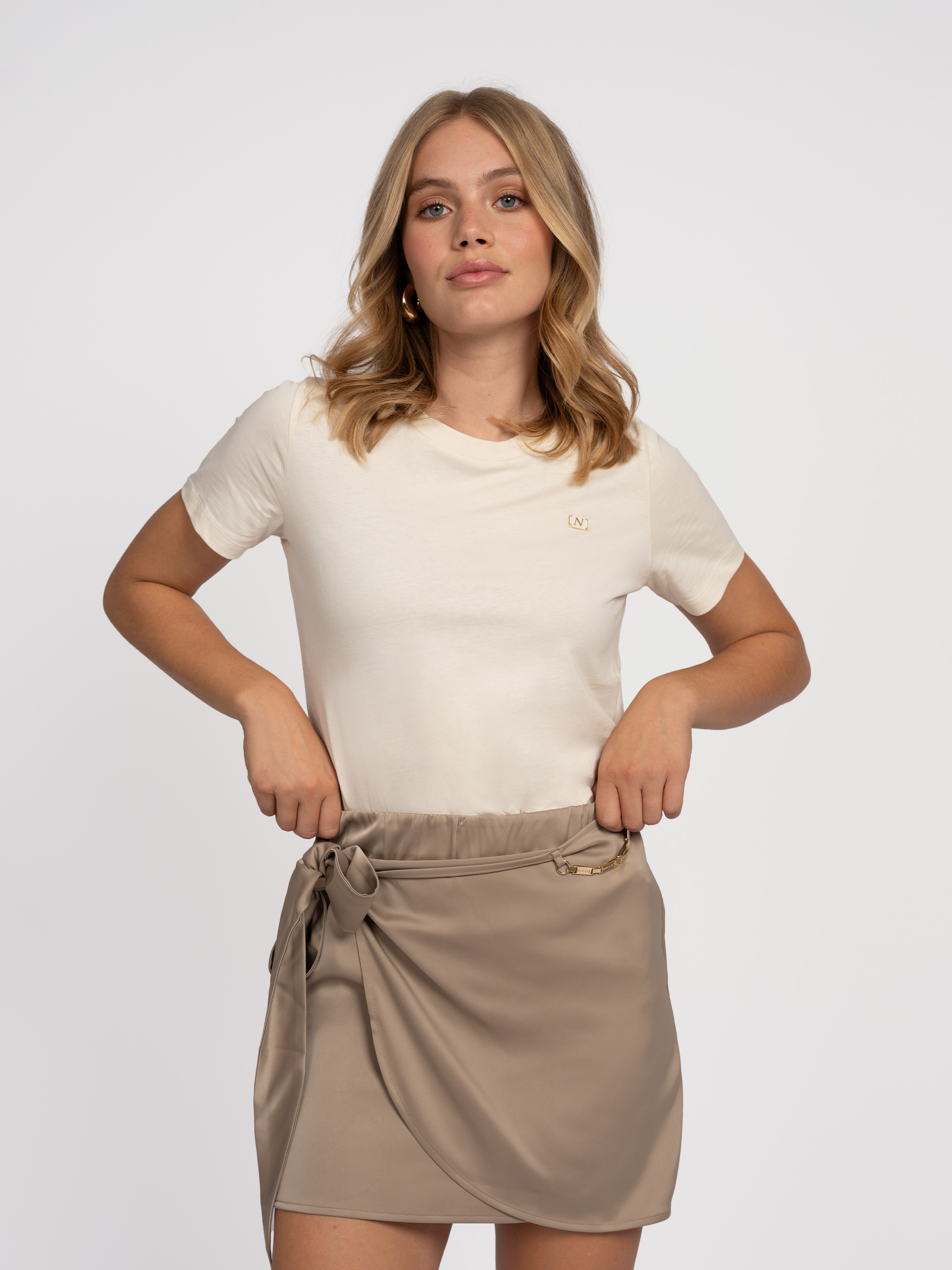 Satin wrap skirt with chain detail Satin wrap skirt with chain detail