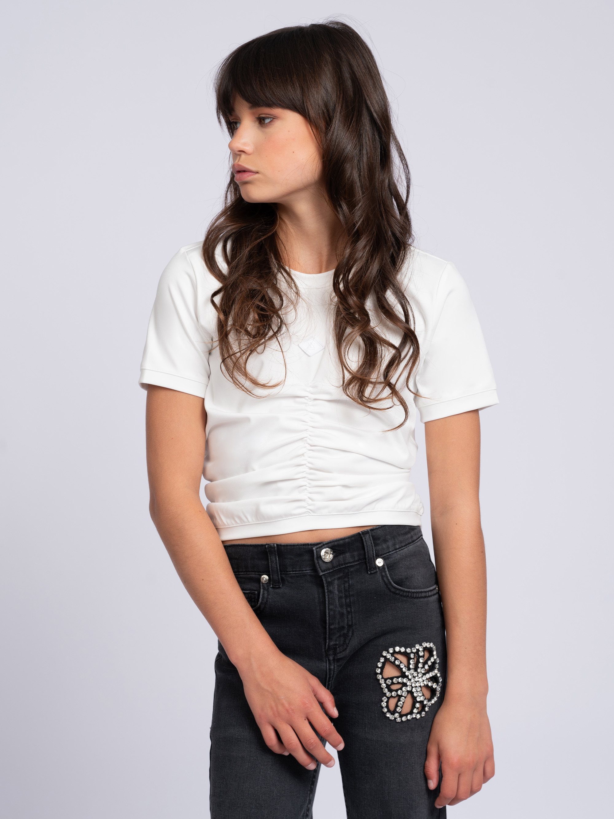 Cropped T-shirt with draped detail