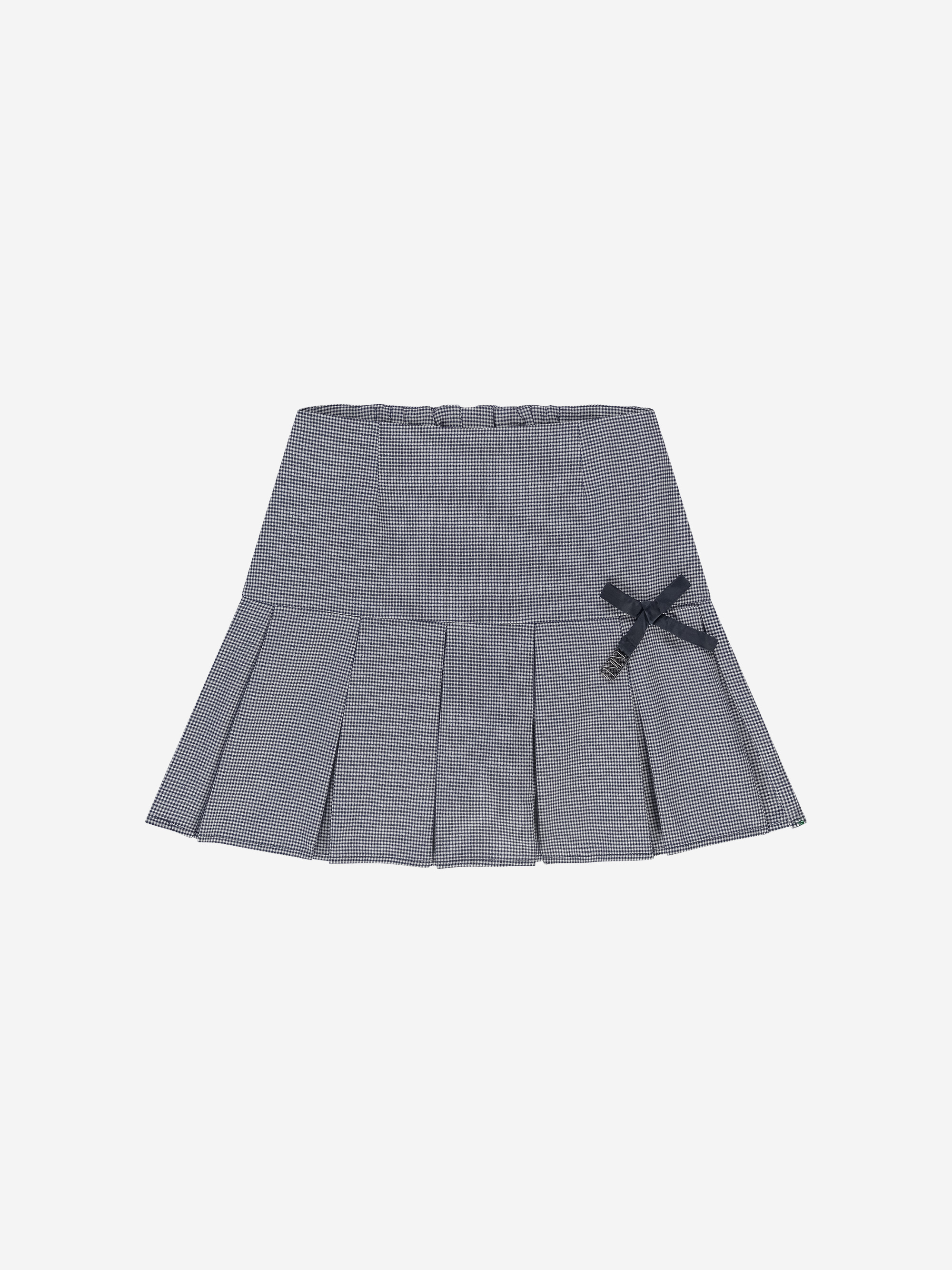 Checked pleated skirt with bow detail