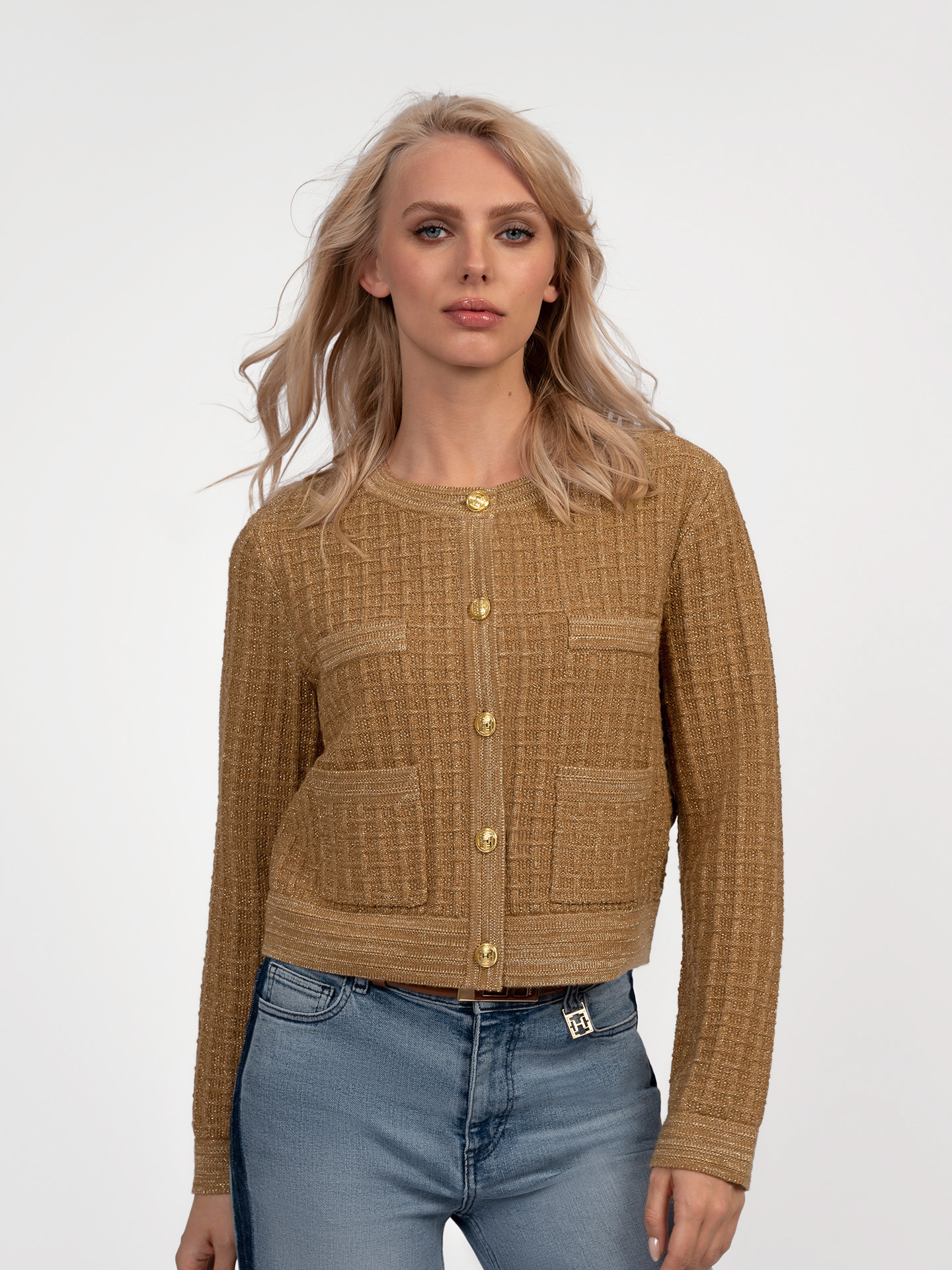 Cardigan with glitter thread