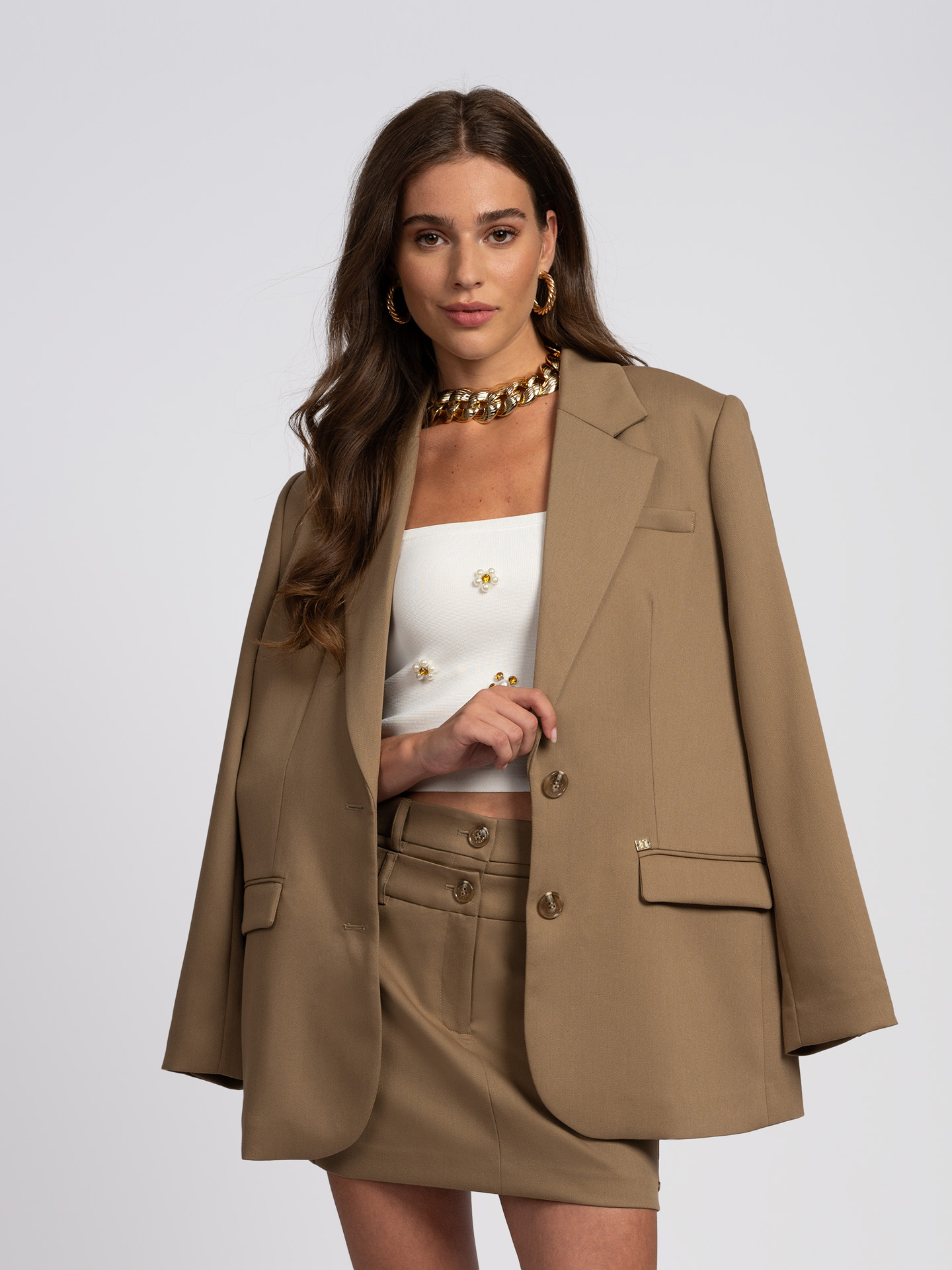 Short skort with double waistband