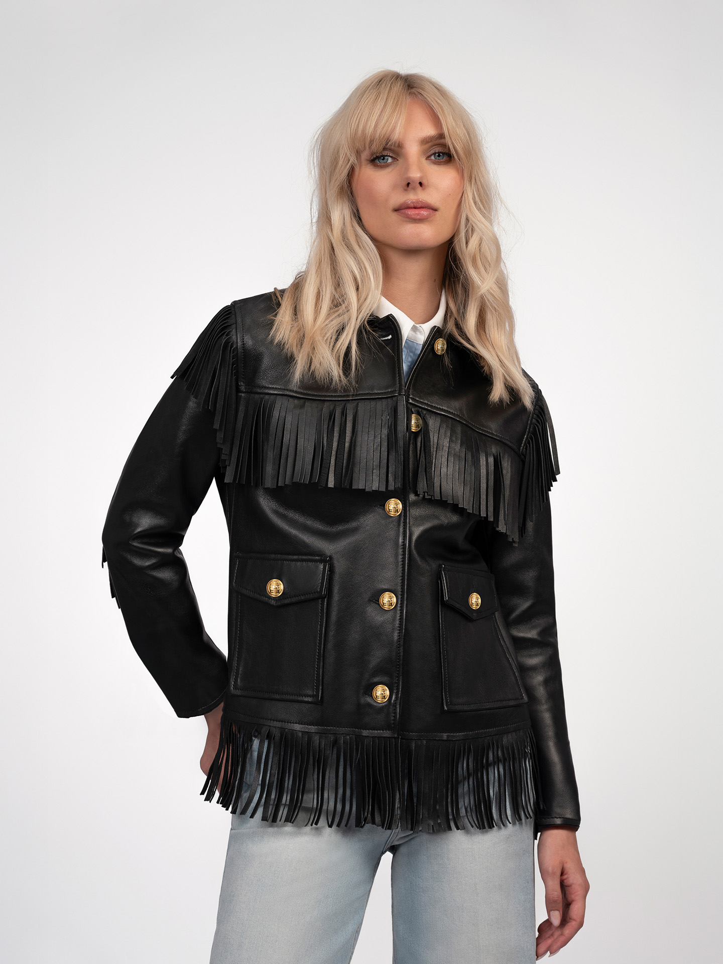 Leather jacket with fringes