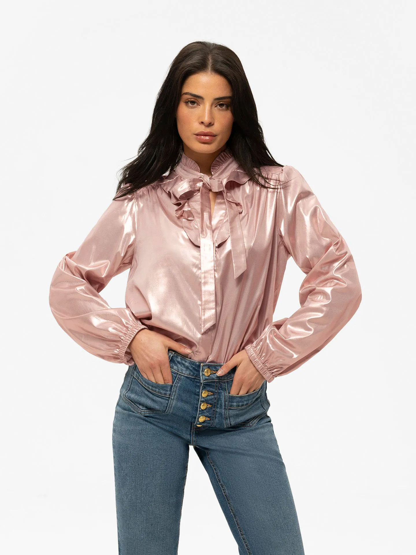 Glitter blouse met strikdetail