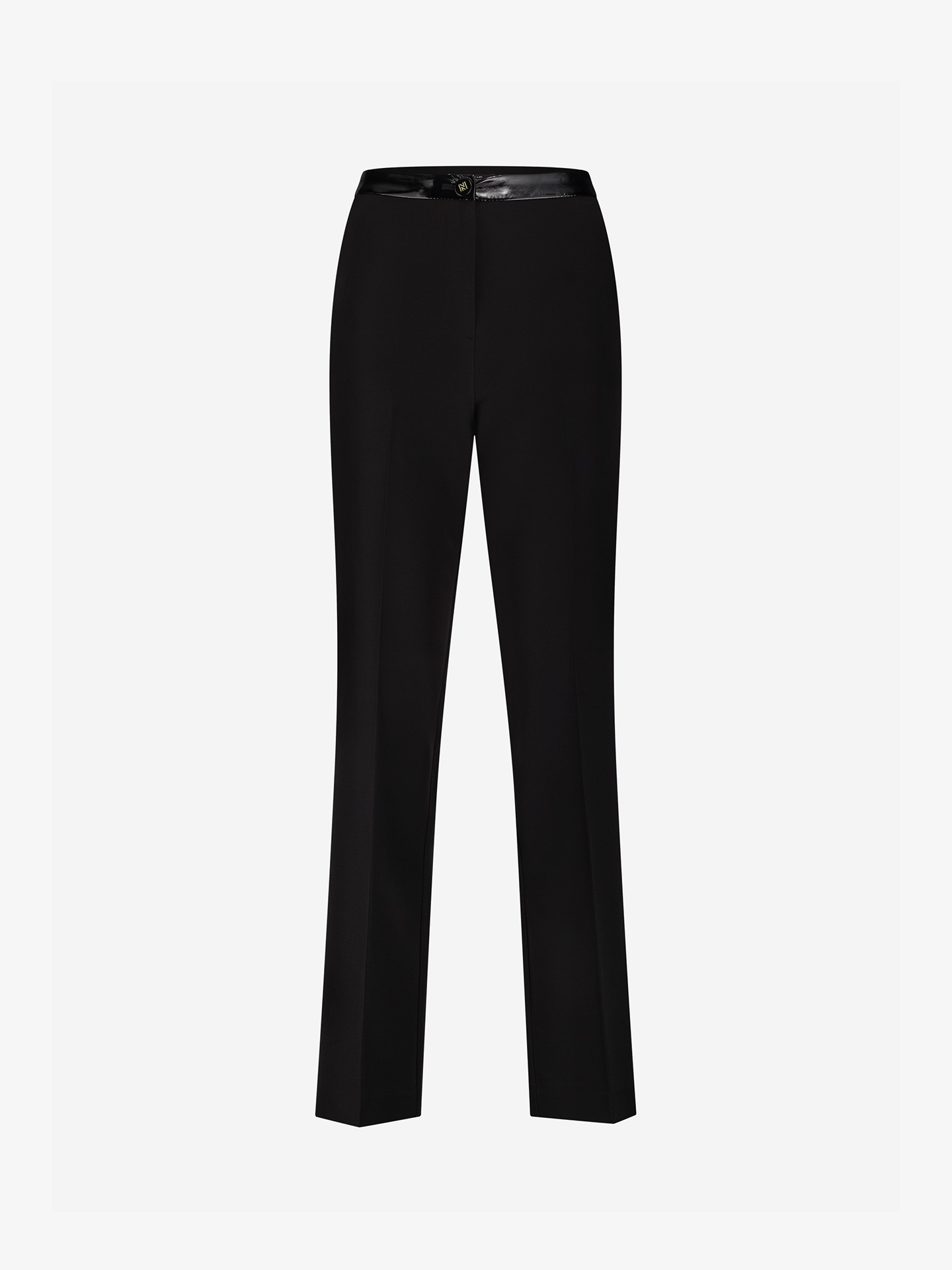 Pants with faux leather waistband