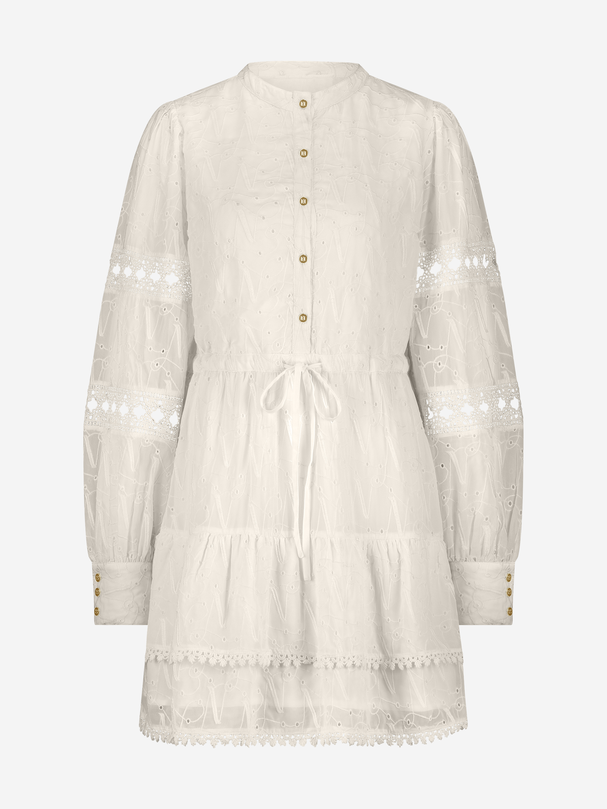 A-line dress in broderie anglaise with cut-out details