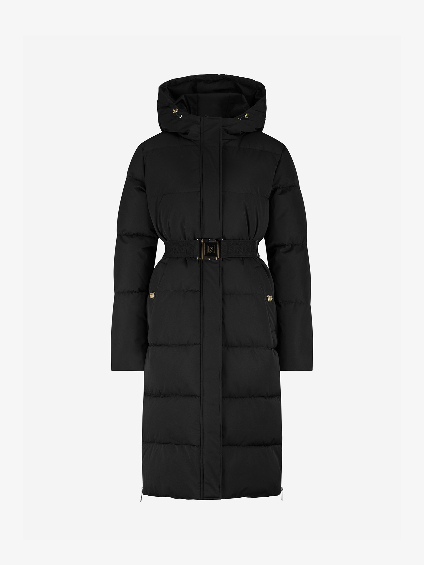 Long padded coat with belt
