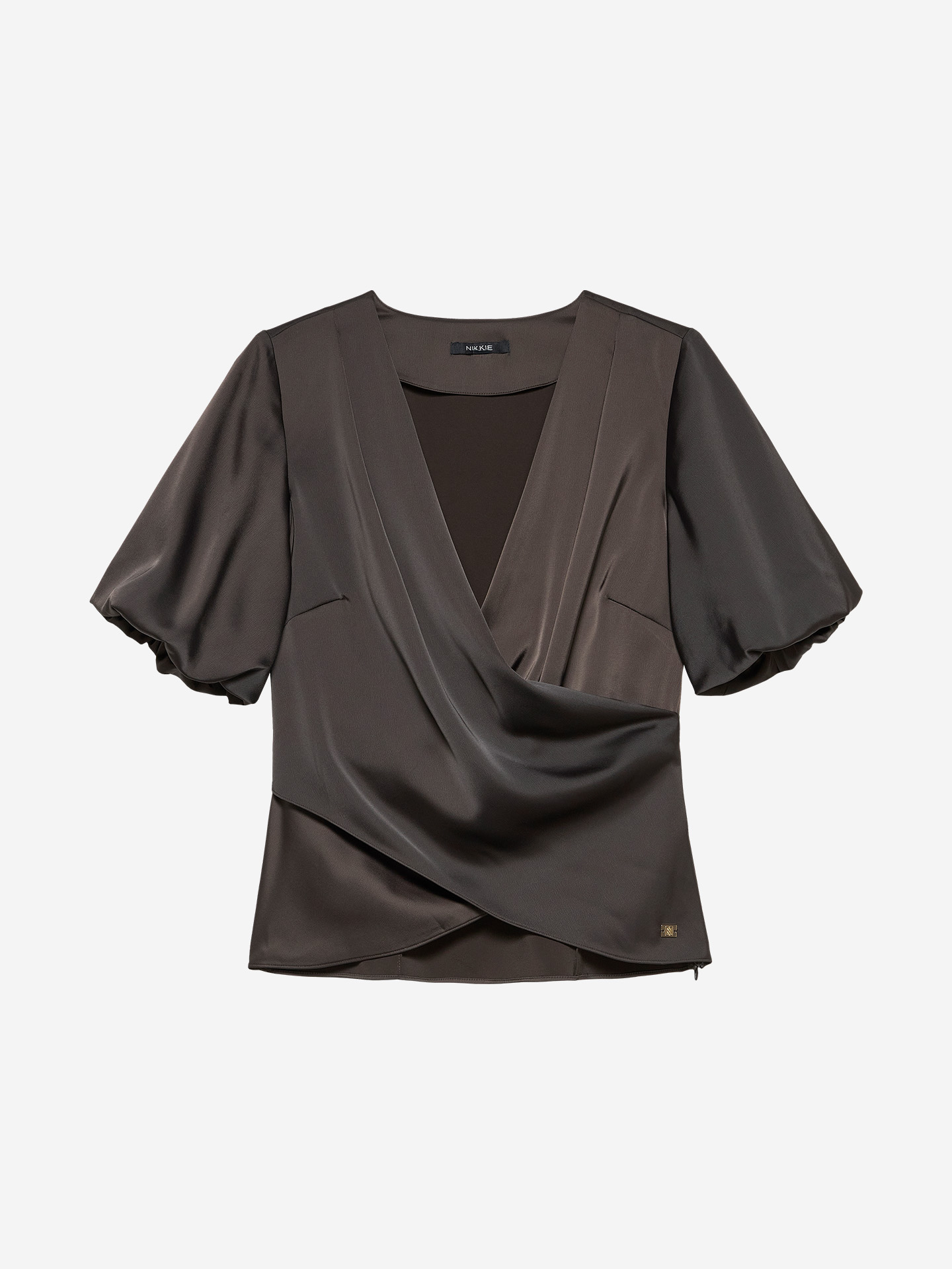 Satin blouse with waterfall neckline
