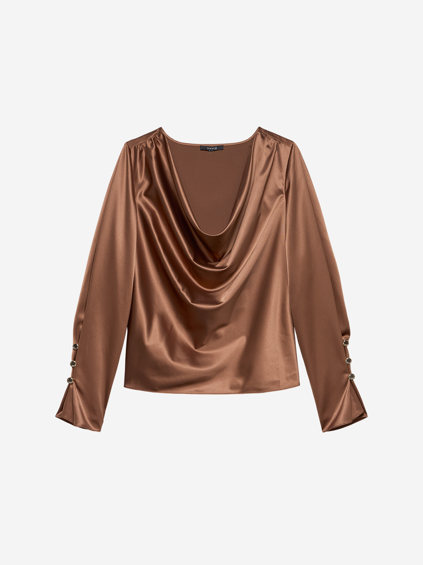 Satin blouse with waterfall neckline