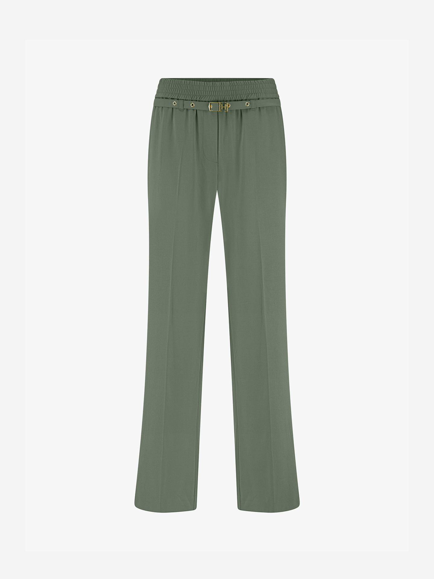 Pants with logo buckle