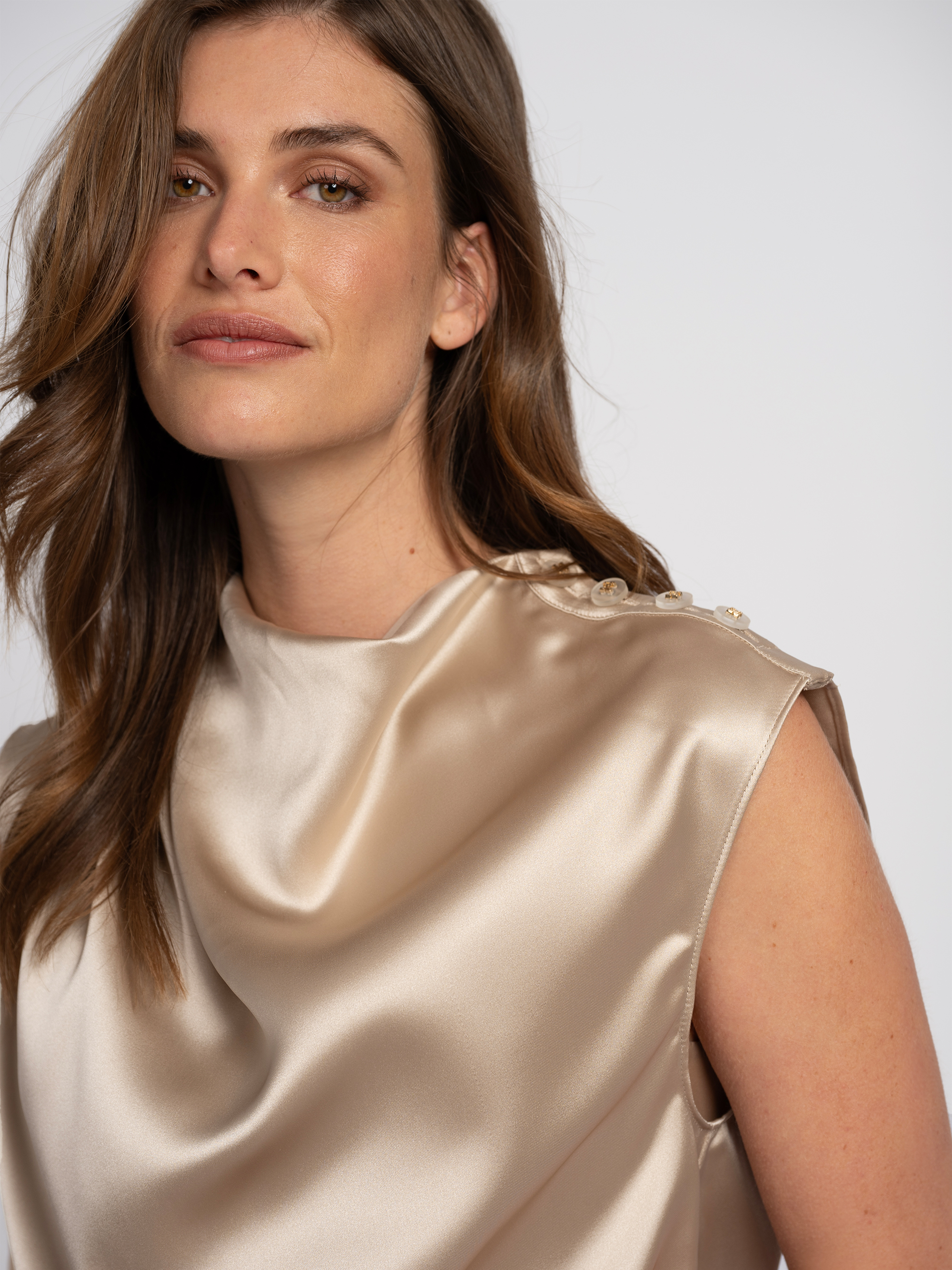 Satin top with a waterfall neckline