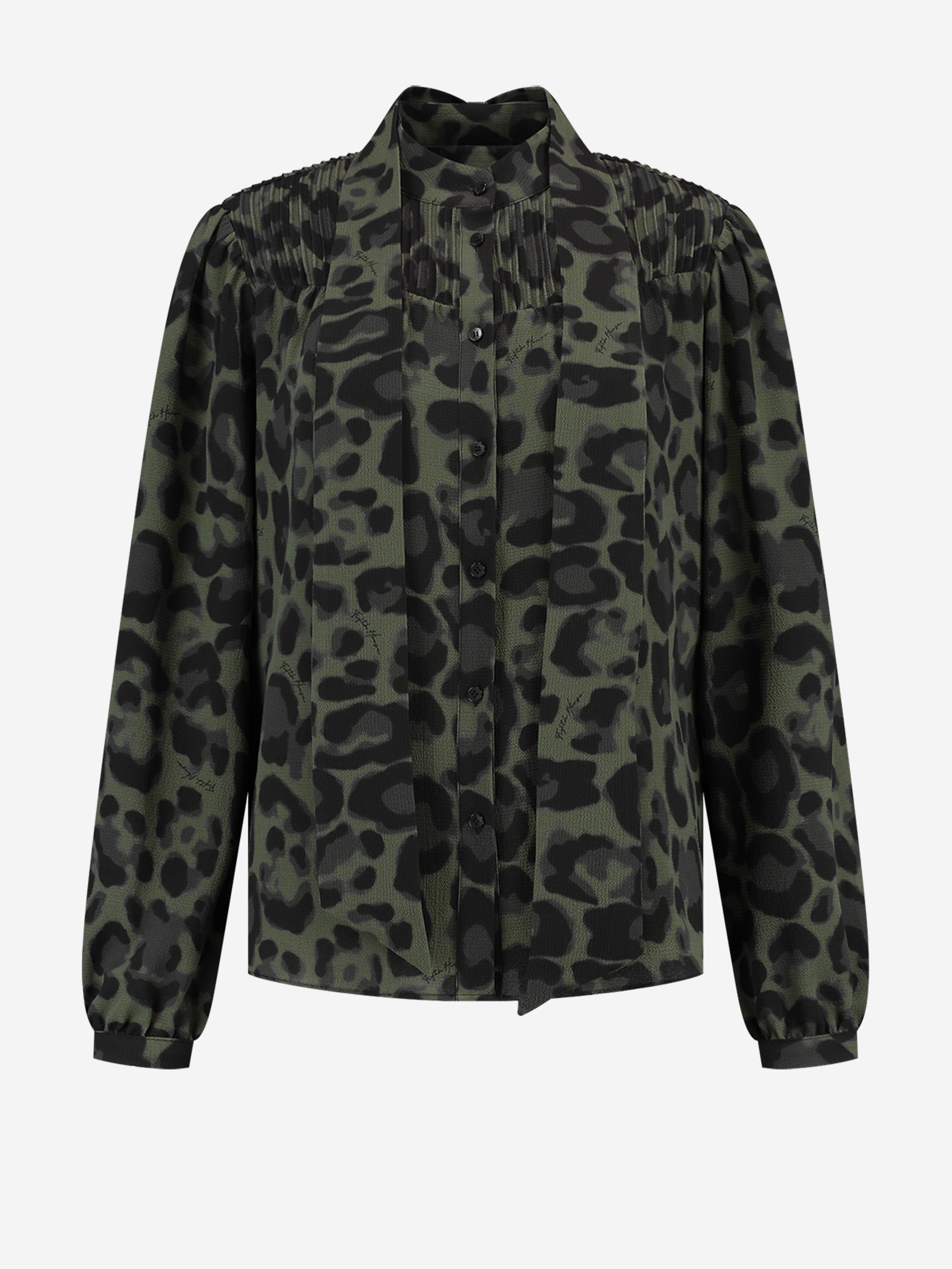Blouse with leopard print and scarf collar
