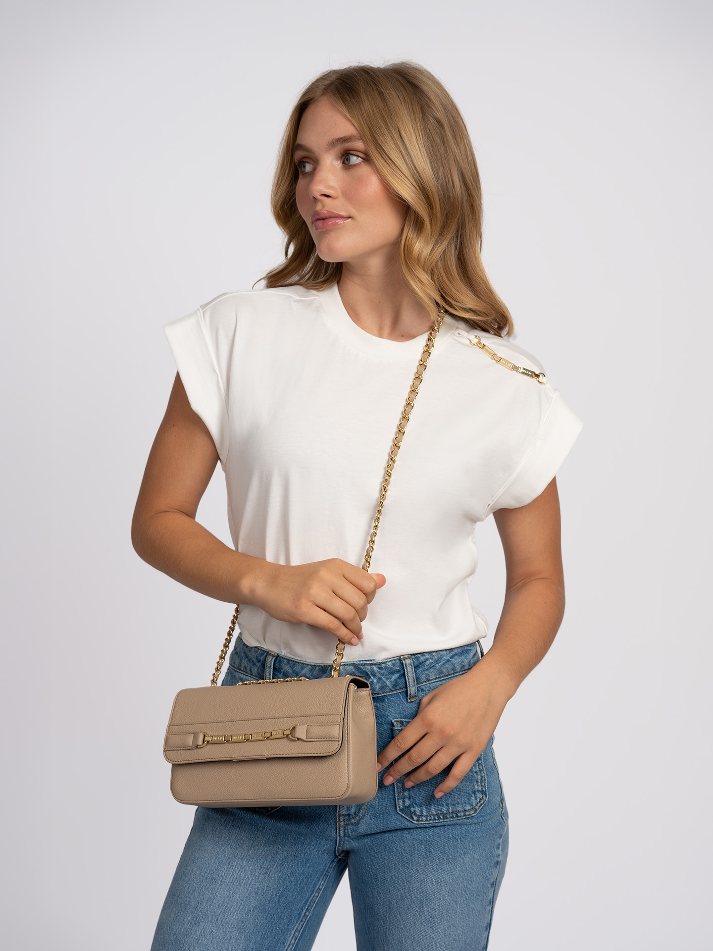 Bag with flap-over and chain detail