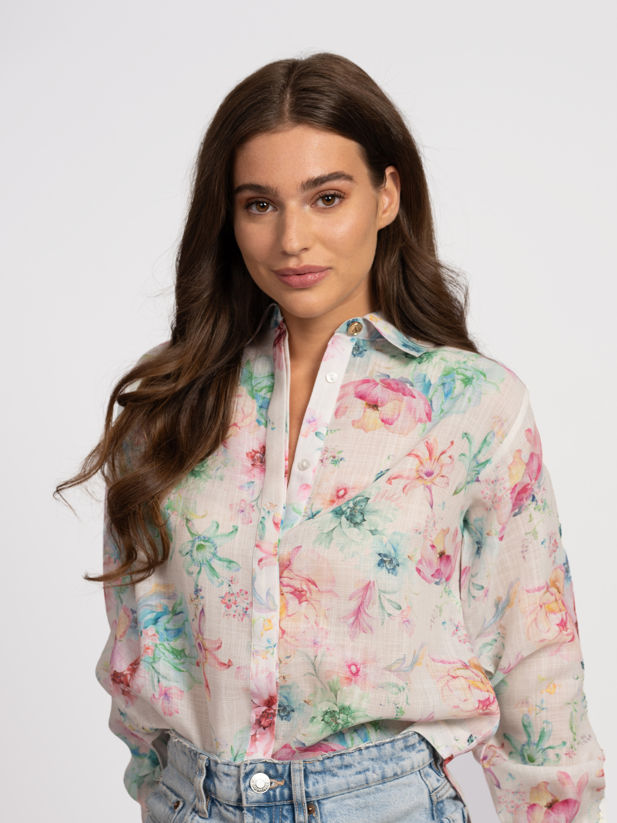 Long floral print blouse