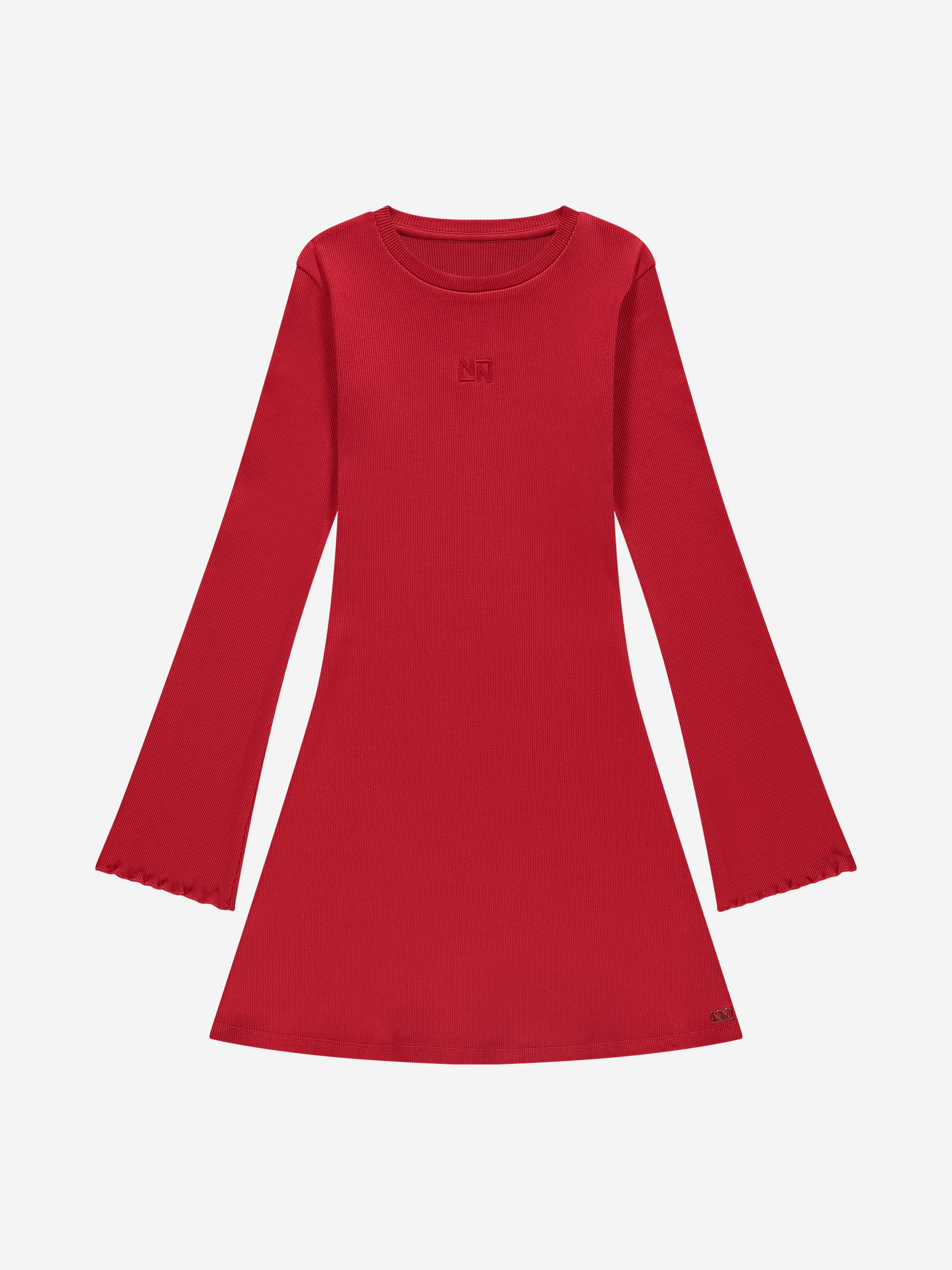 Ribbed A-line dress with flared sleeves