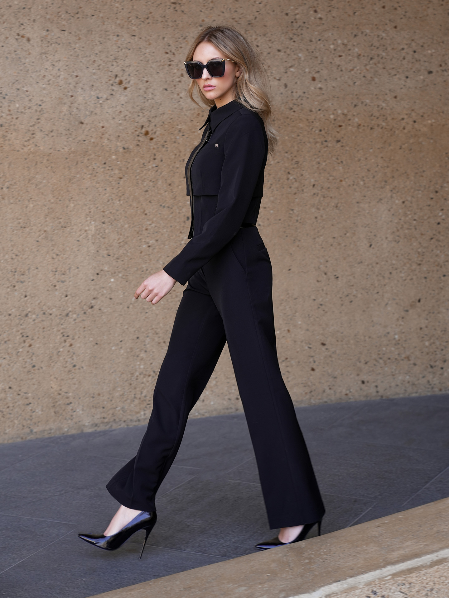 Pants with faux leather waistband