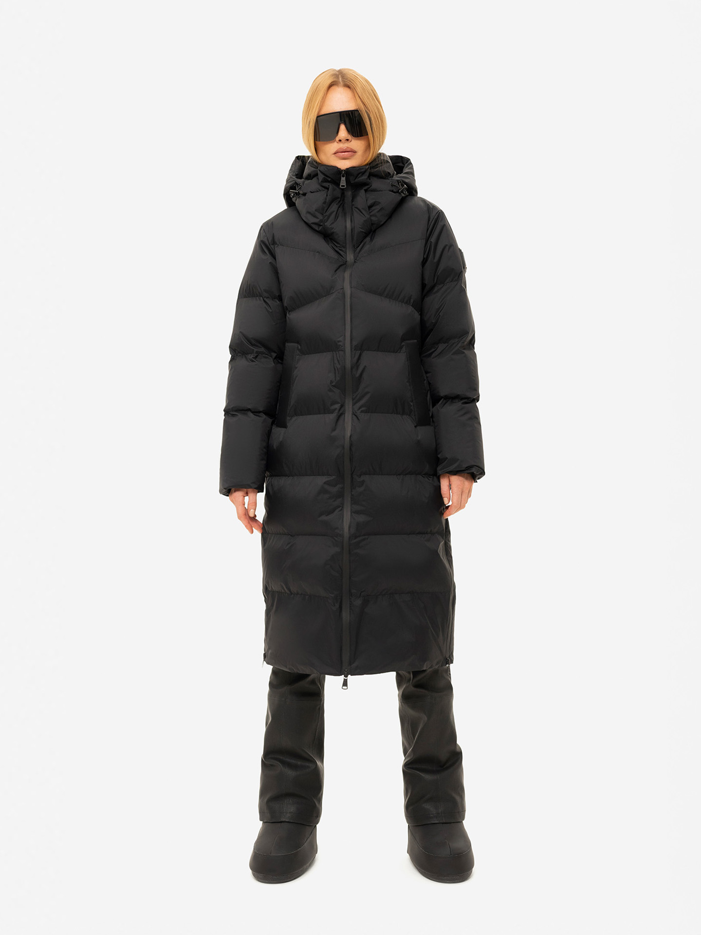 Long puffer jacket with side slits