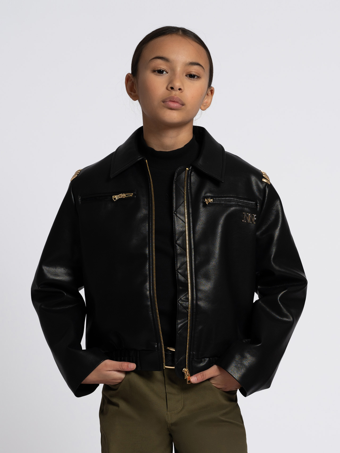 Imitation leather jacket with studs