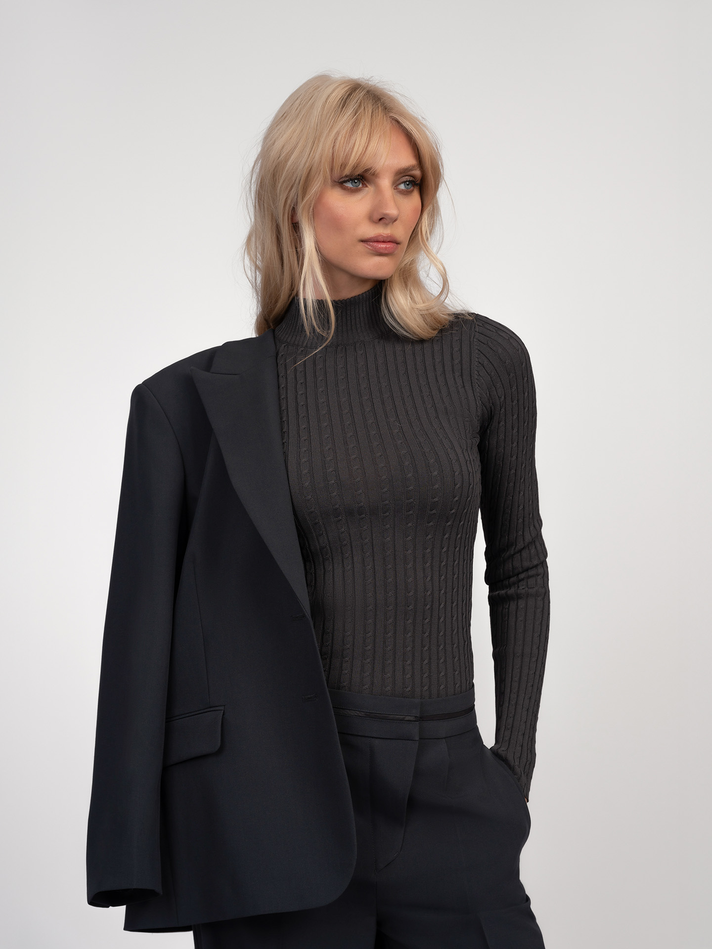 Cable knit top with turtleneck