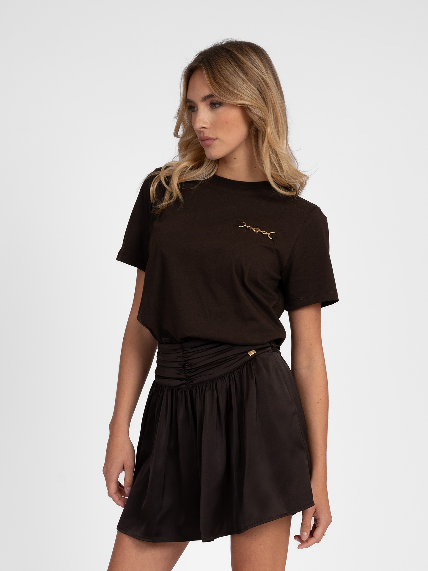 Satin skirt with draped waistband Satin skirt with draped waistband