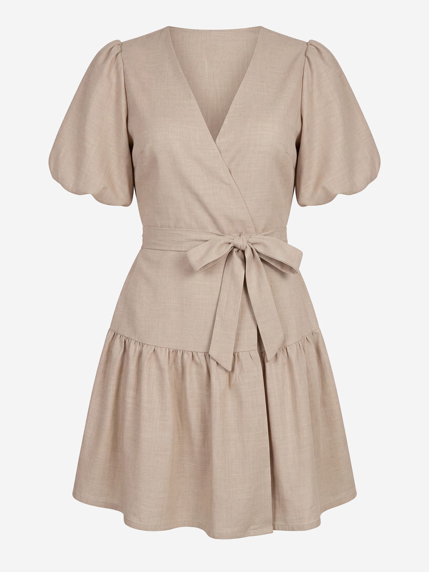 Wrap dress with puff sleeves