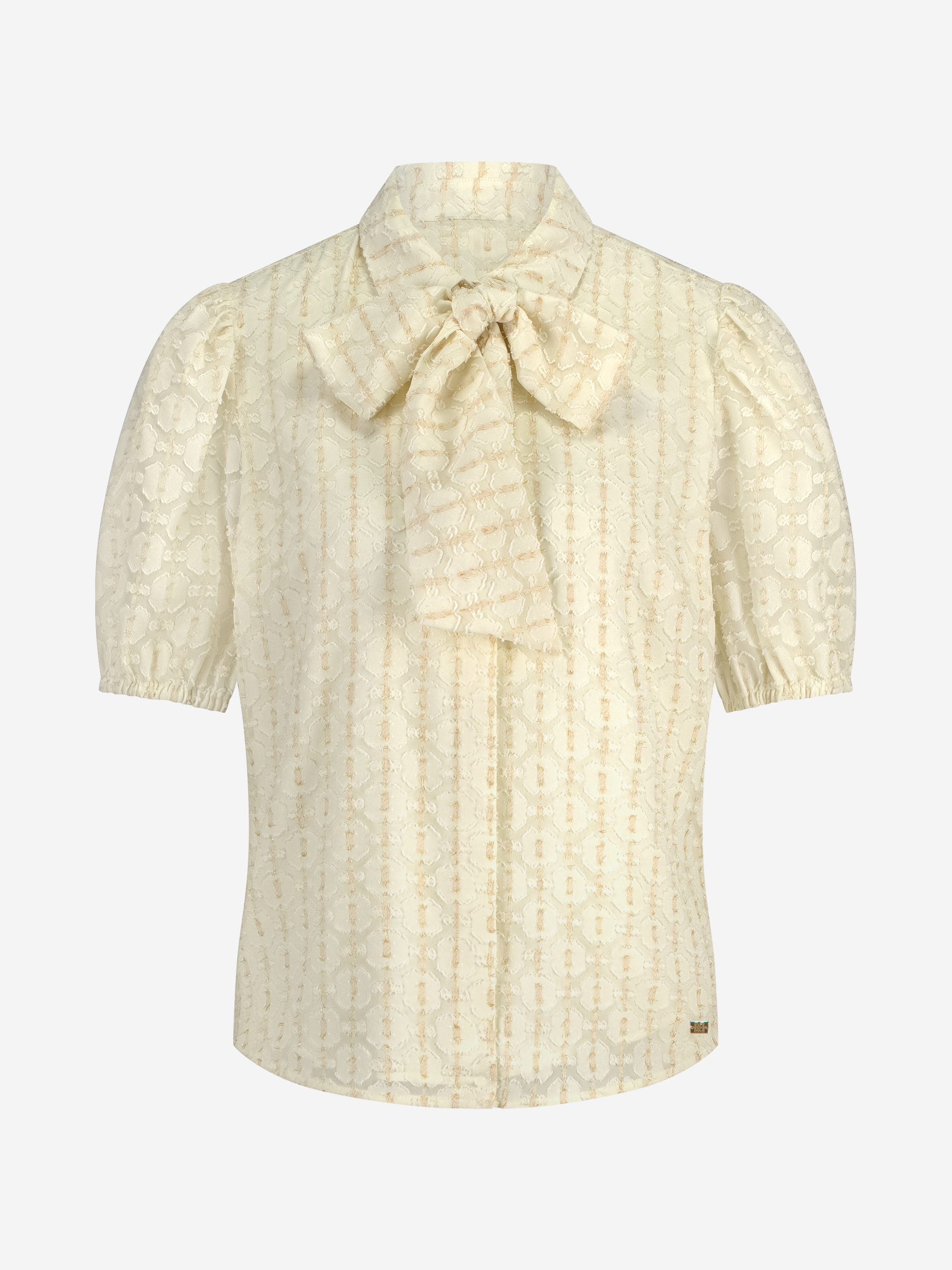 Loose-fitting blouse with puff sleeves and bow detail 