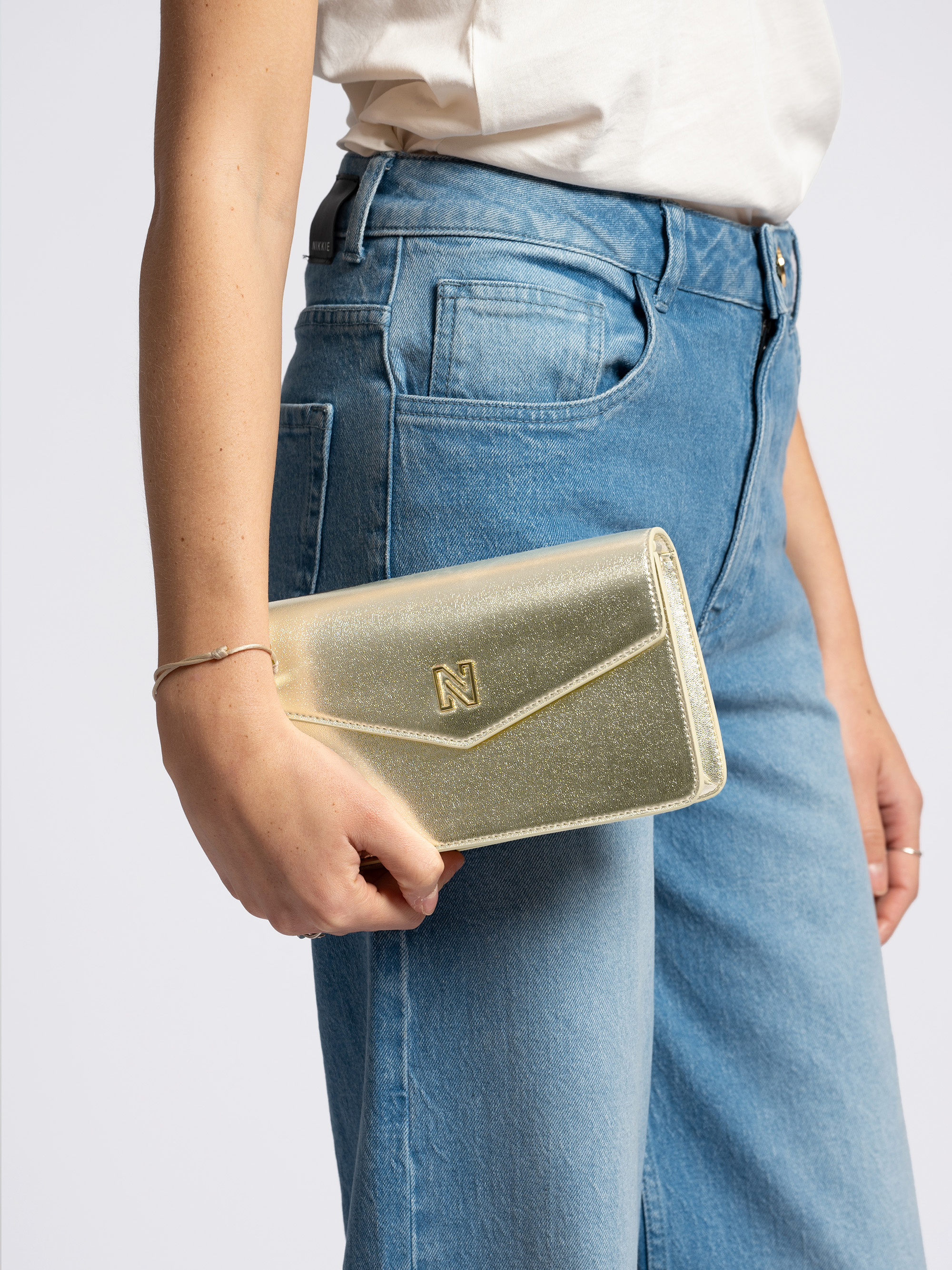 Gold metallic shoulder bag