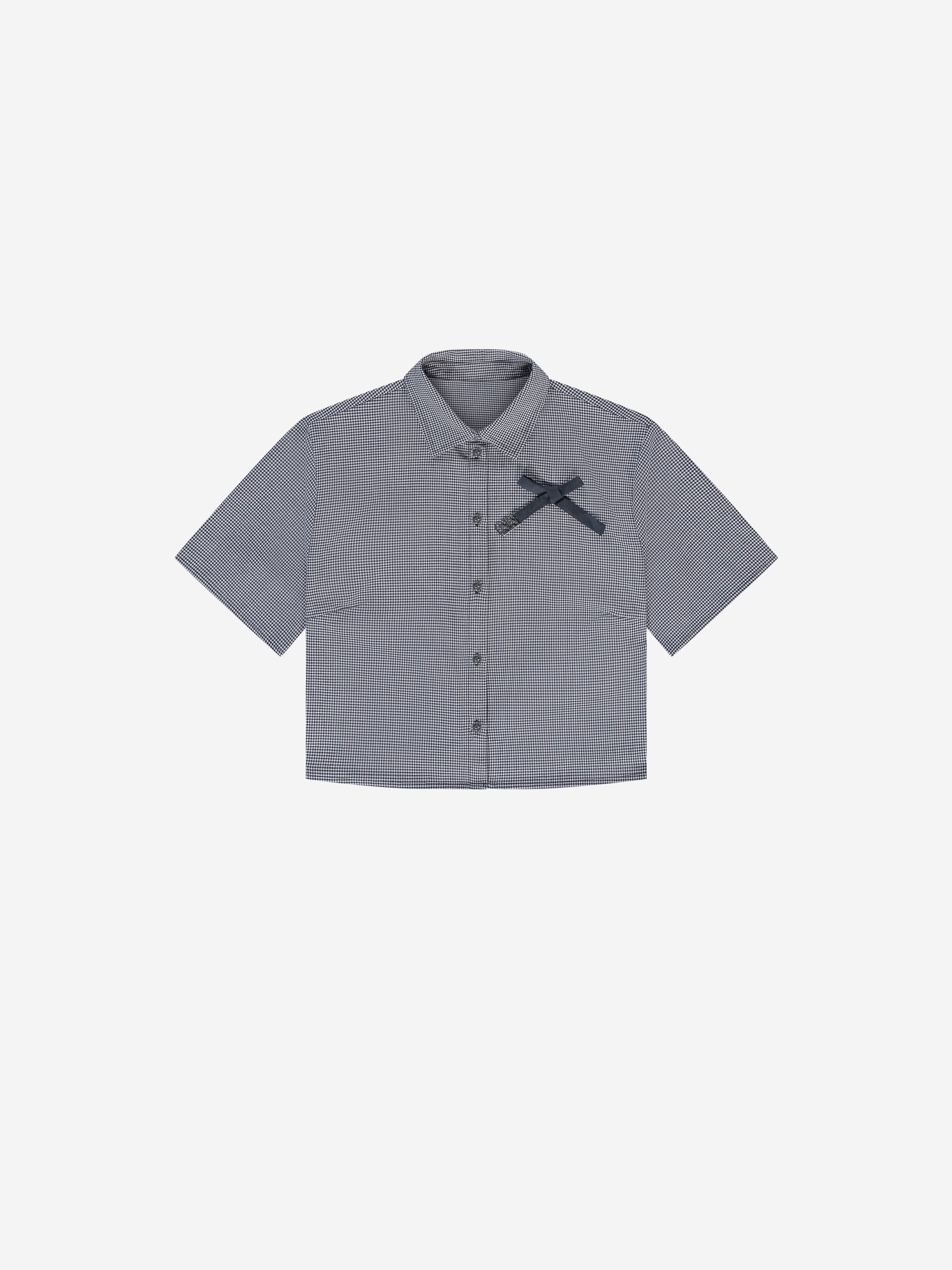 Short checked blouse with bow detail
