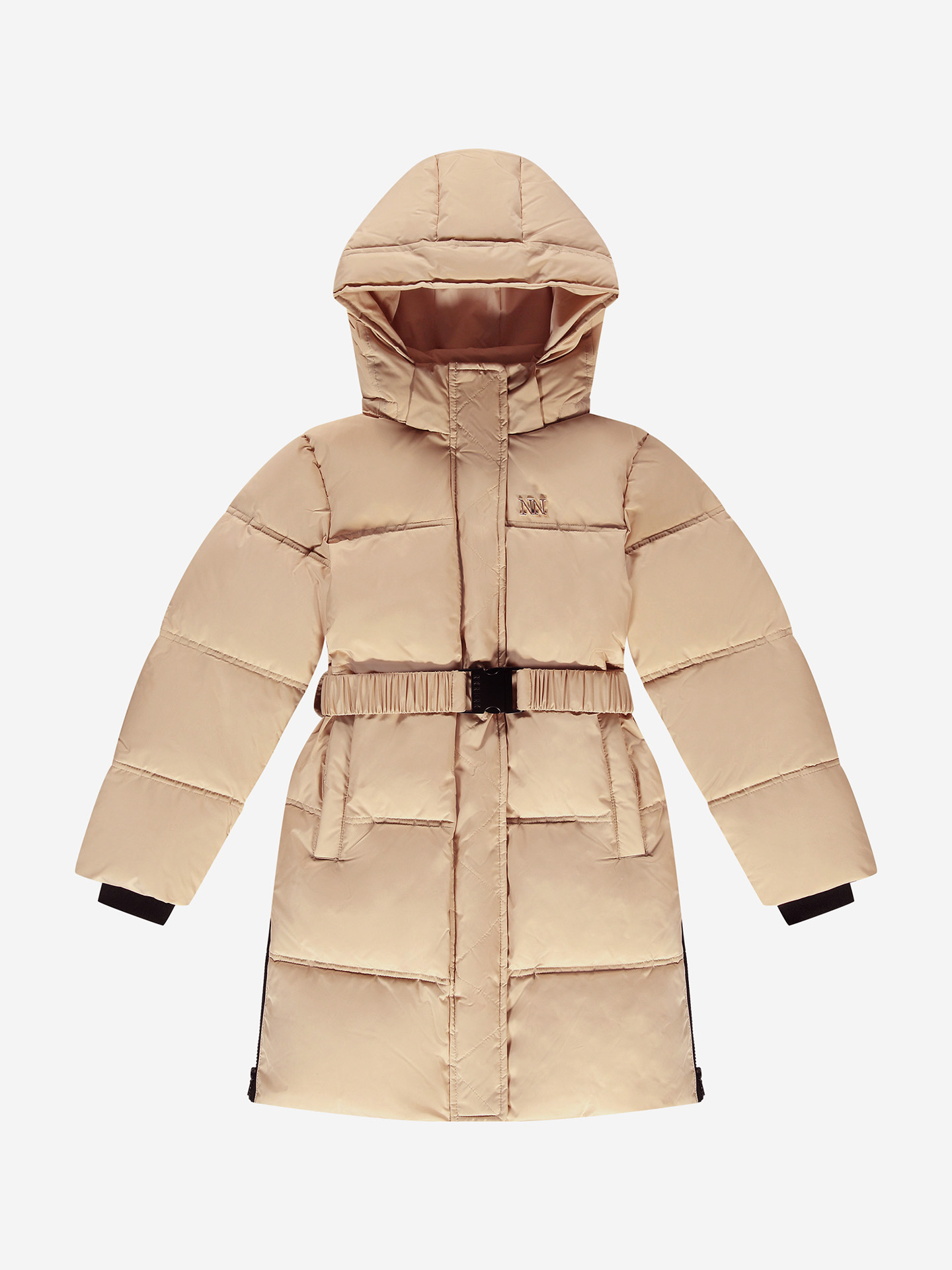 Long puffer jacket with belt