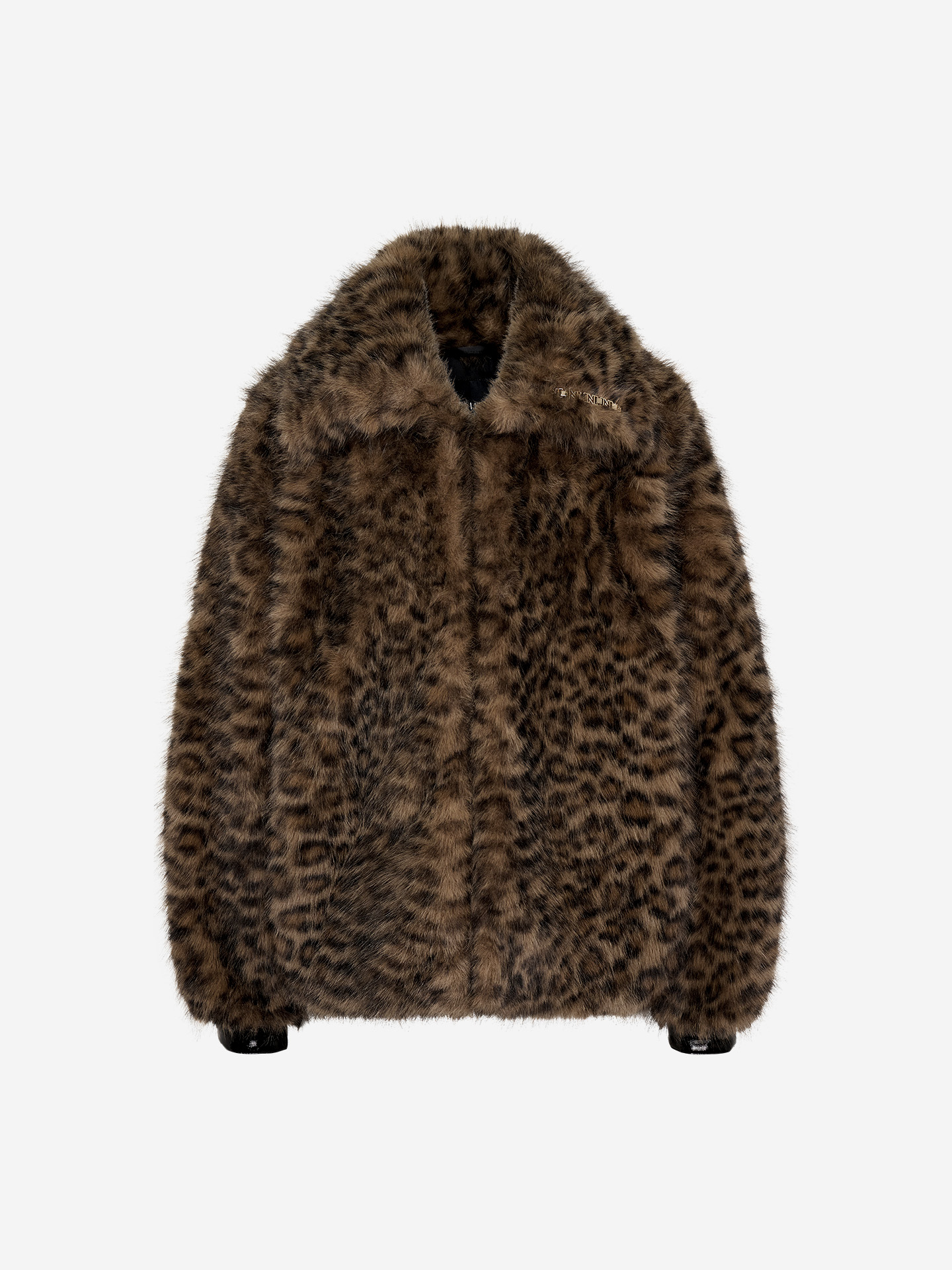 Faux fur coat with leopard print