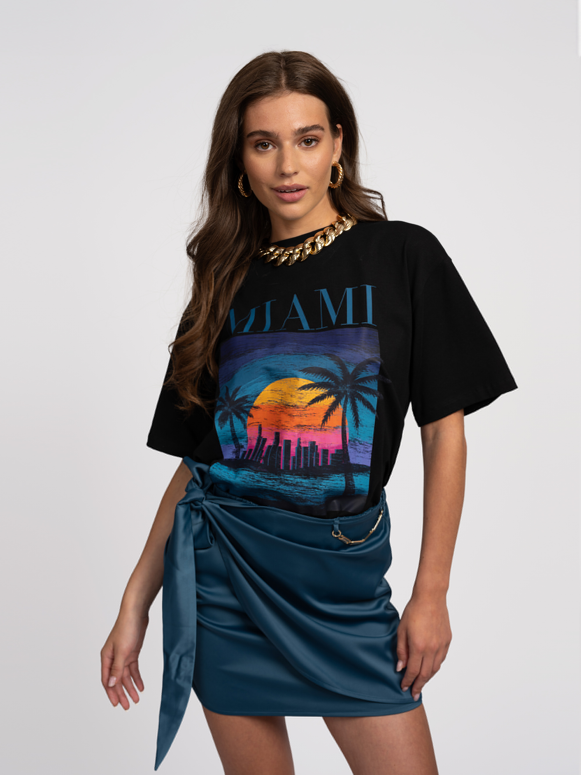 Satin wrap skirt with chain detail Satin wrap skirt with chain detail