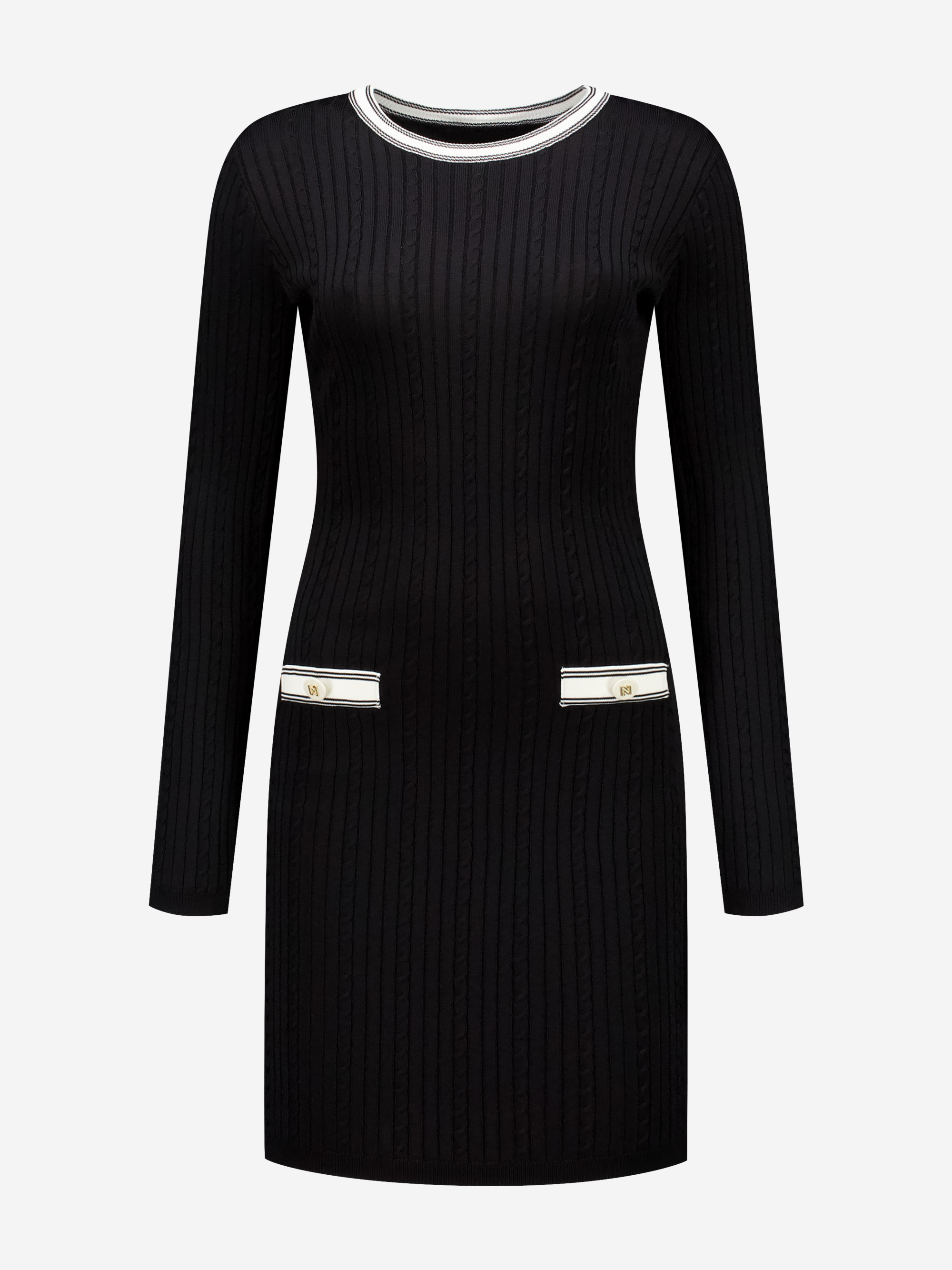 Fitted ribbed dress with decorative pockets