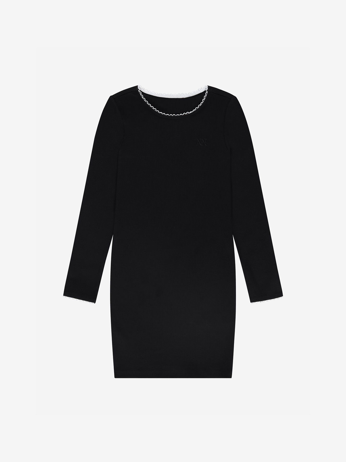Ribbed dress with lace neckline