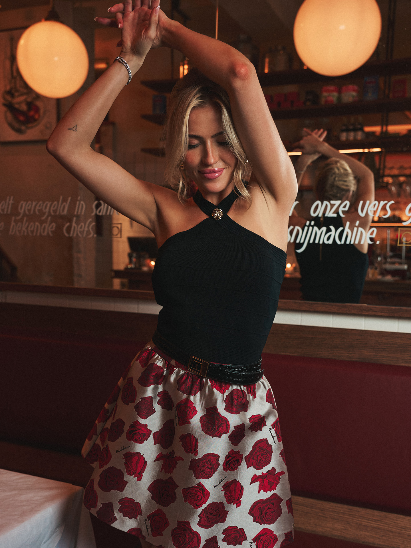 A-line skirt with rose print