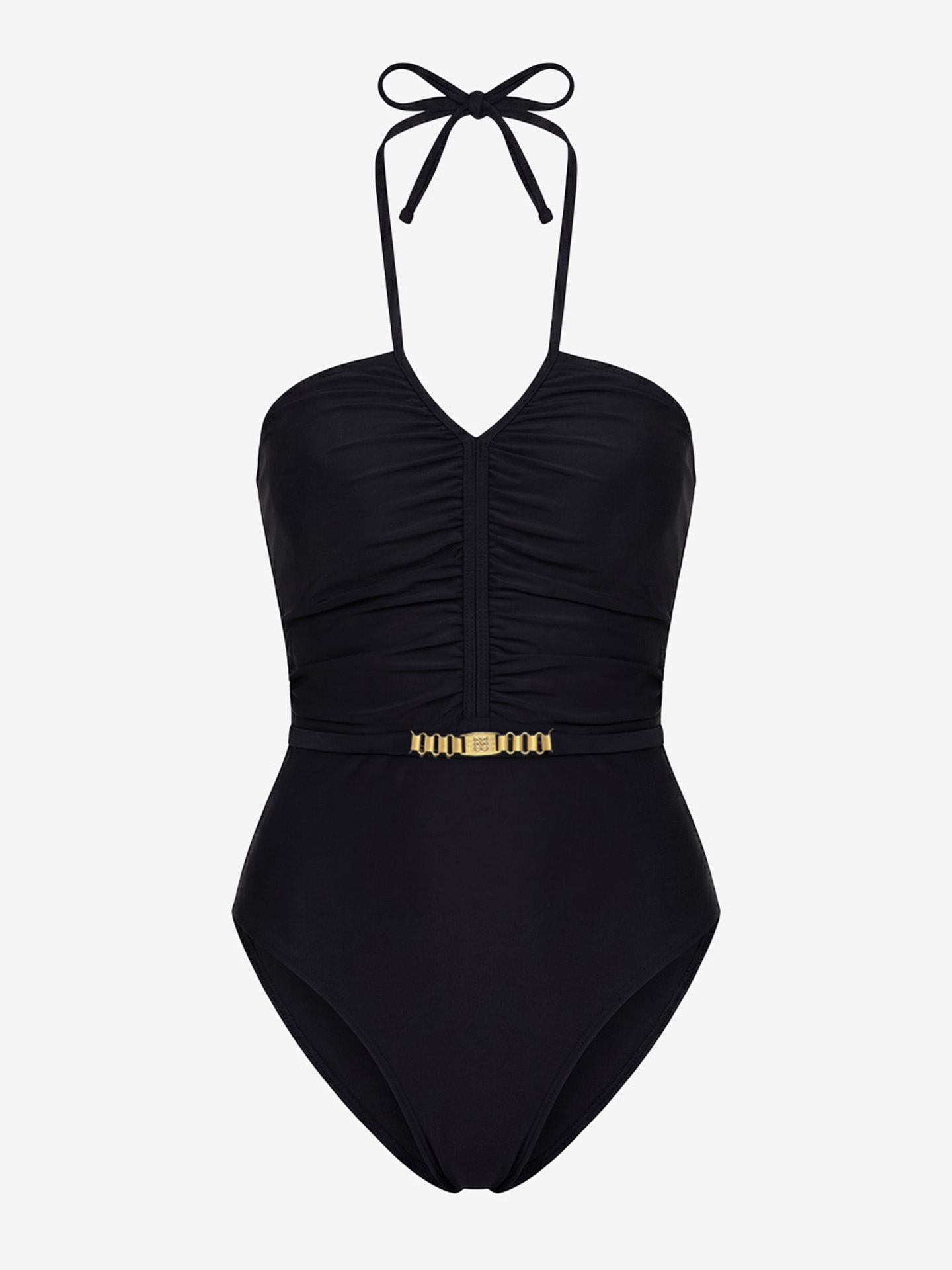 Halter swimsuit with gold-colored detail