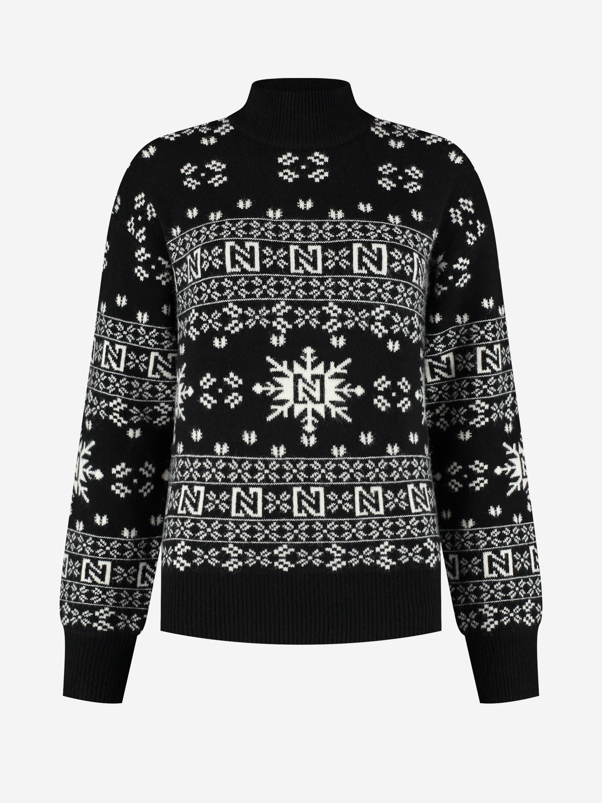 Loose fit pull with logo pattern and high neck