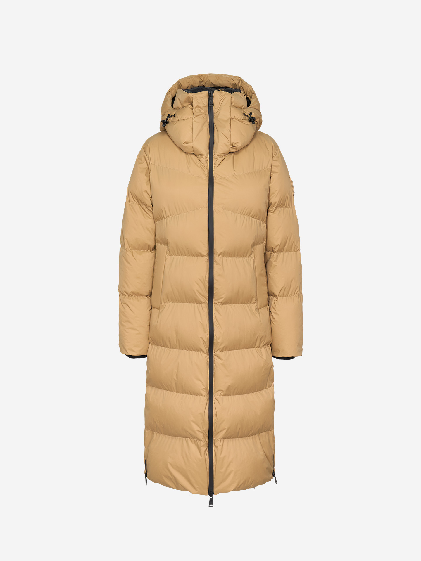 Long puffer jacket with side slits