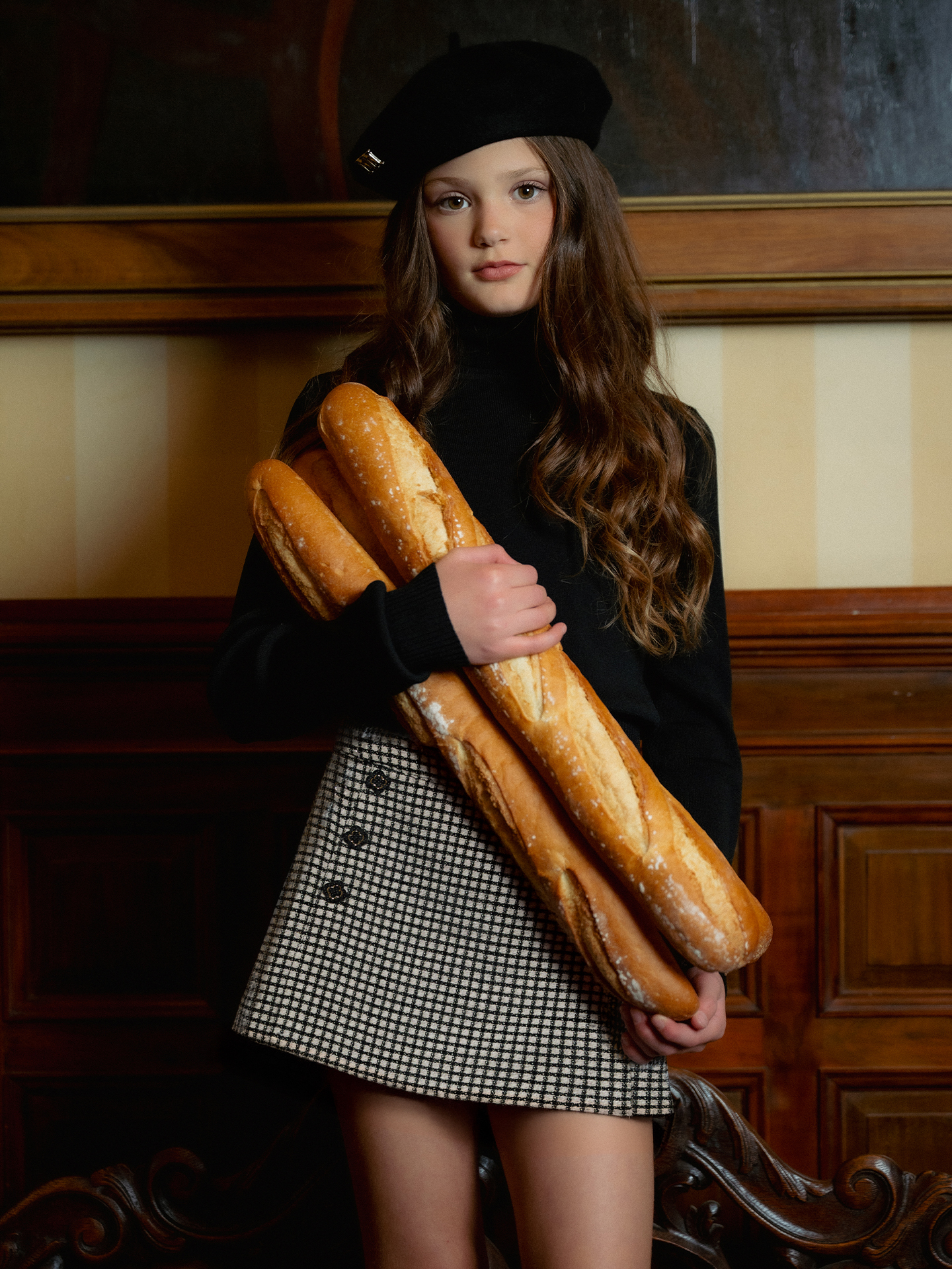 Checked skirt with glitter thread