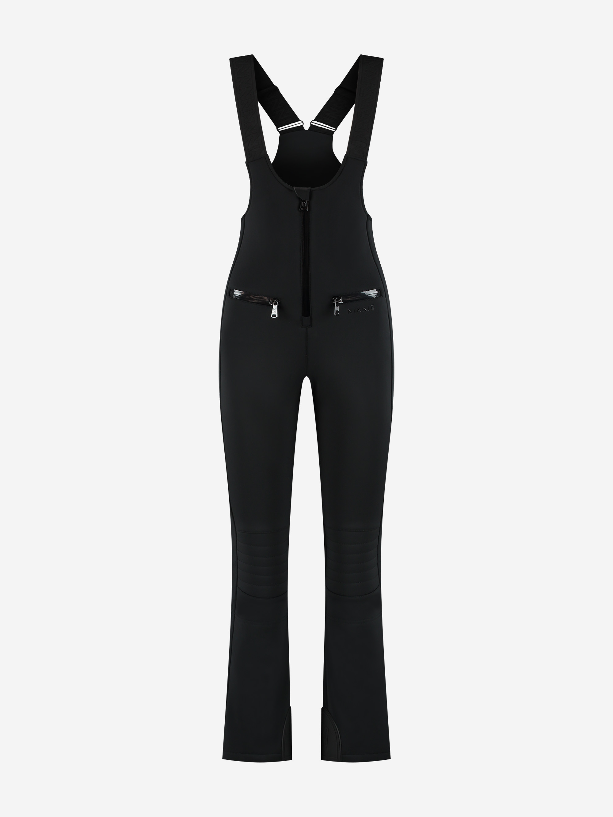 Flared ski pants with elastic shoulder straps