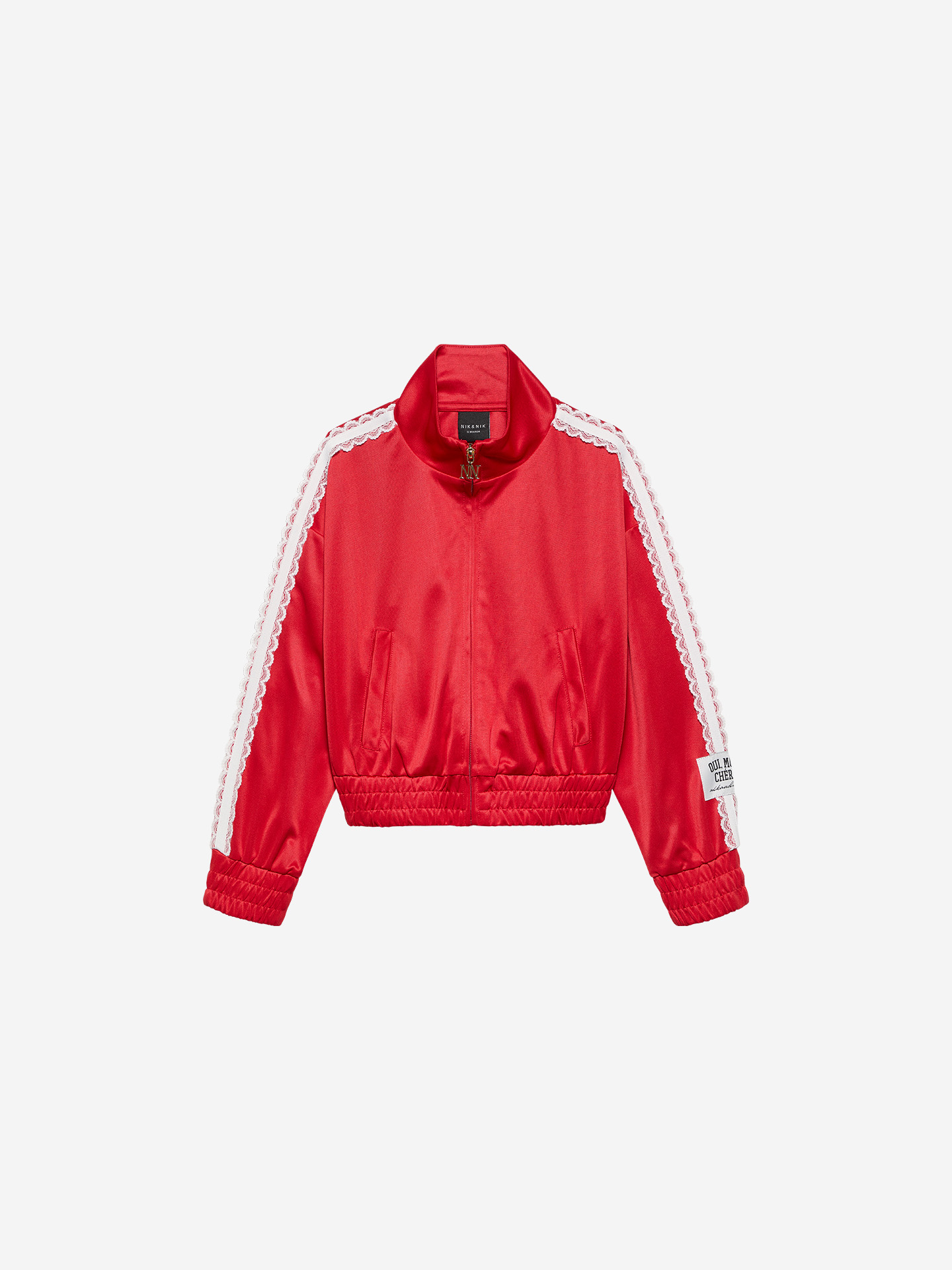 Track jacket with lace trim