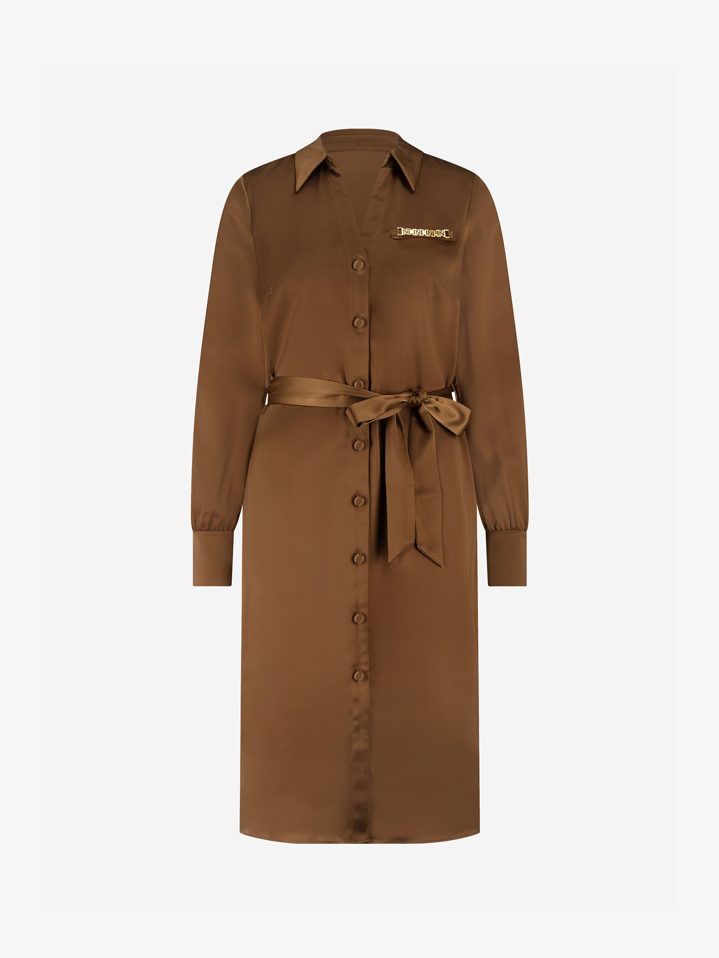 Satin dress with belt and chain detail