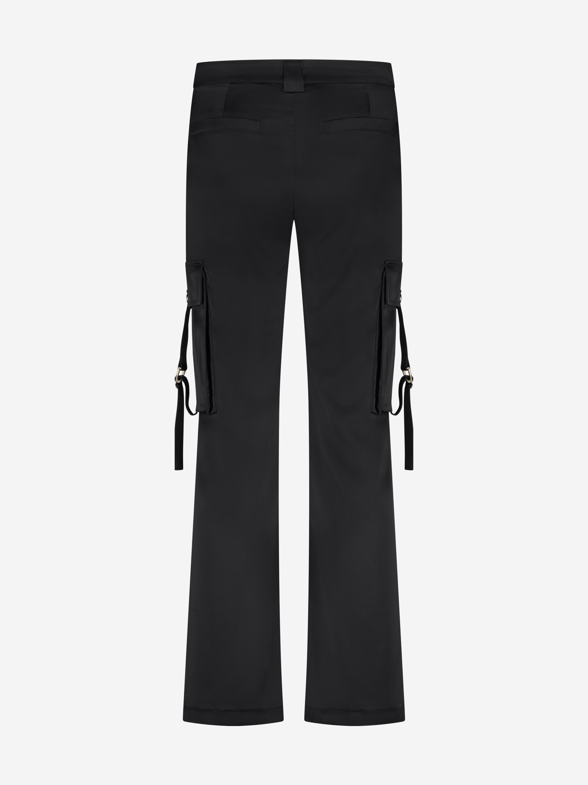 Satin-look pants with flap pockets