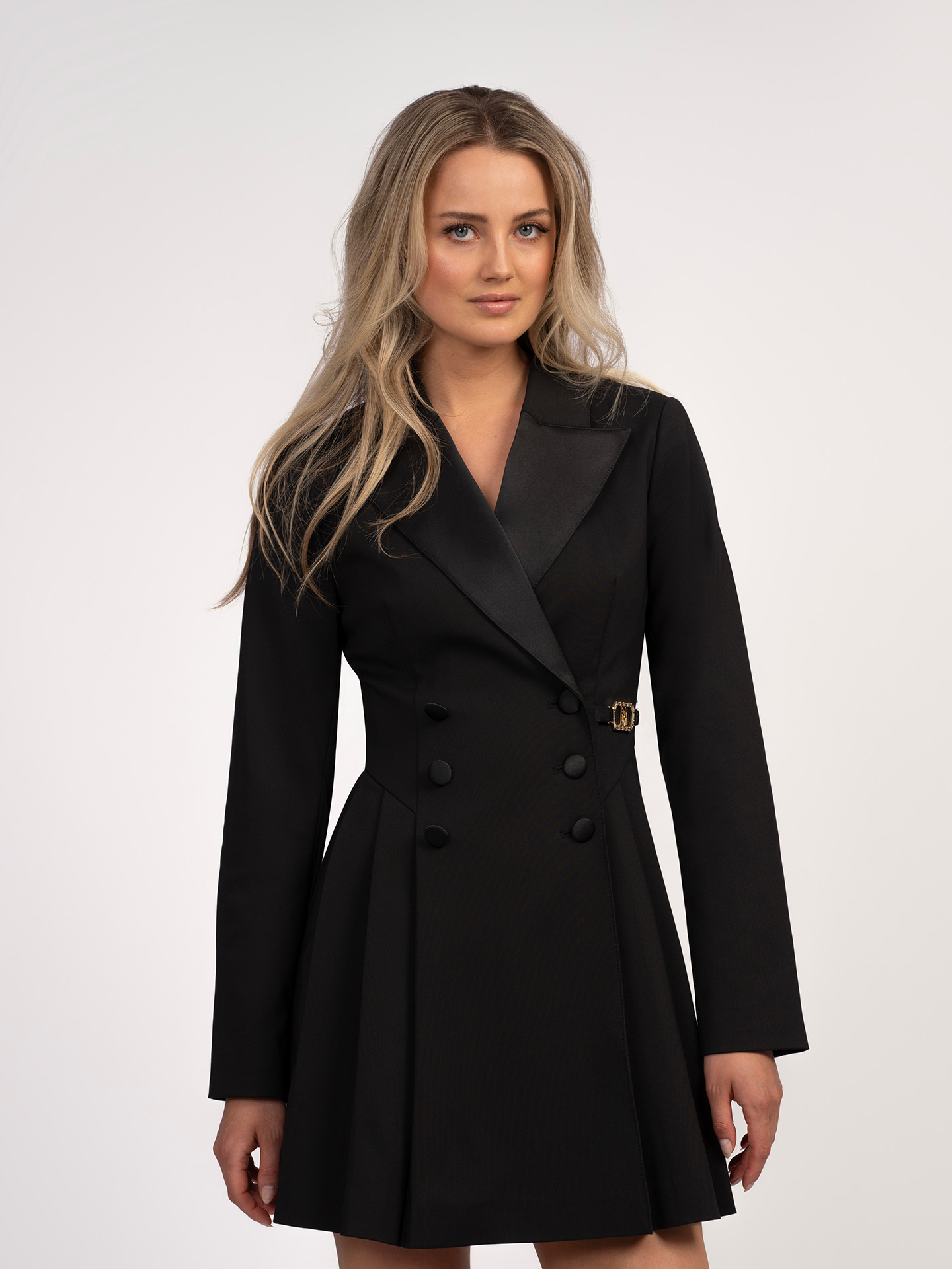 A-line blazer dress with logo buckle