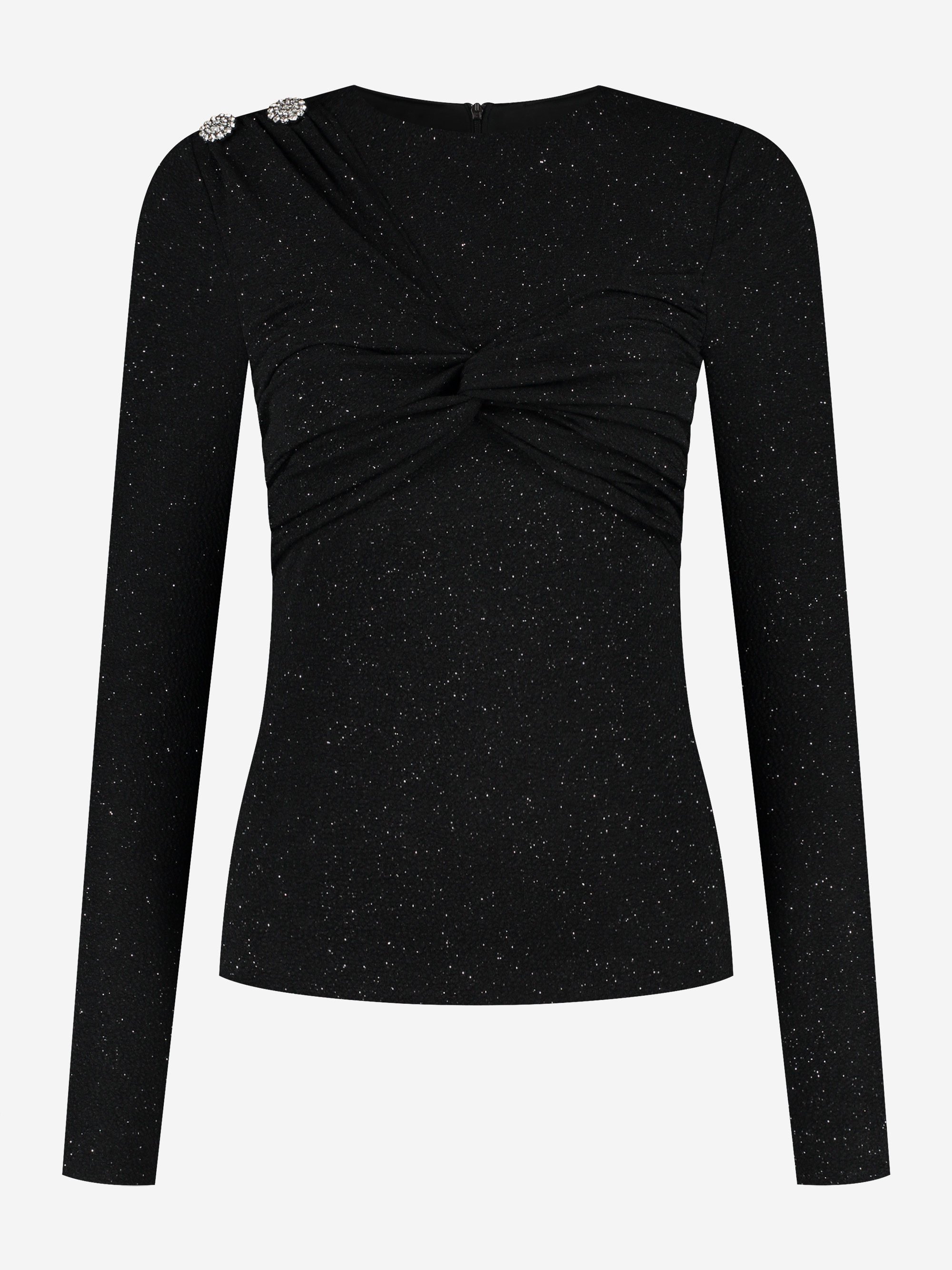 Fitted glitter top with draped detail