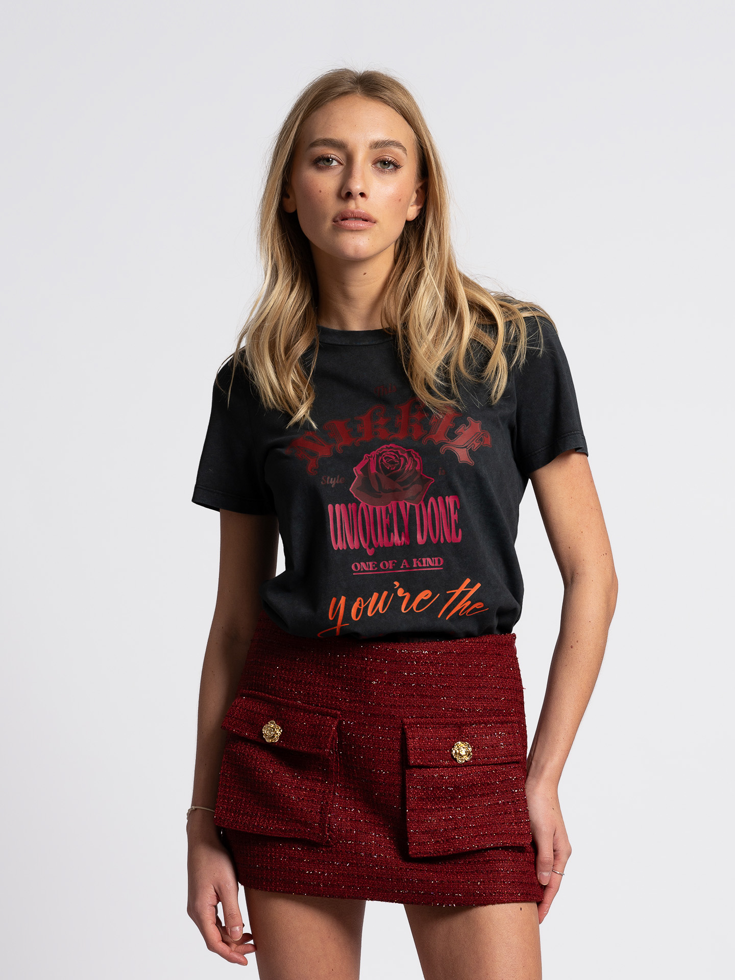 Bouclé skirt with glitter thread