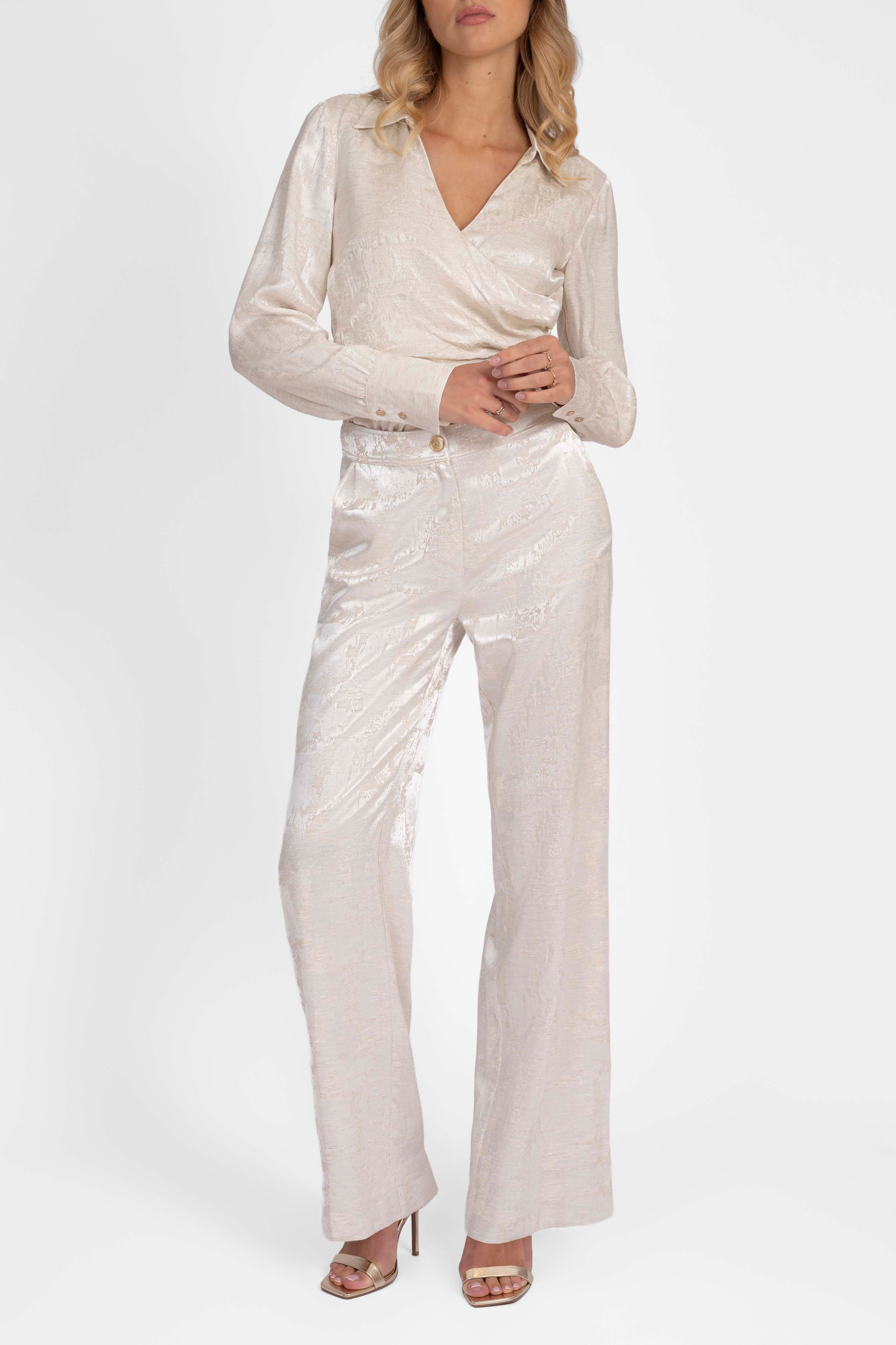 Jacquard pants with a sheen