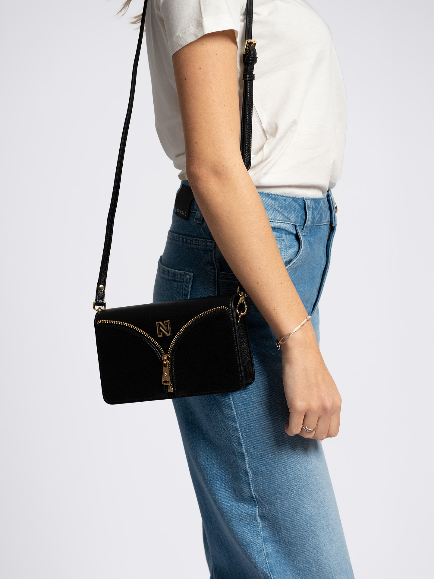 Faux leather shoulder bag with zipper detail