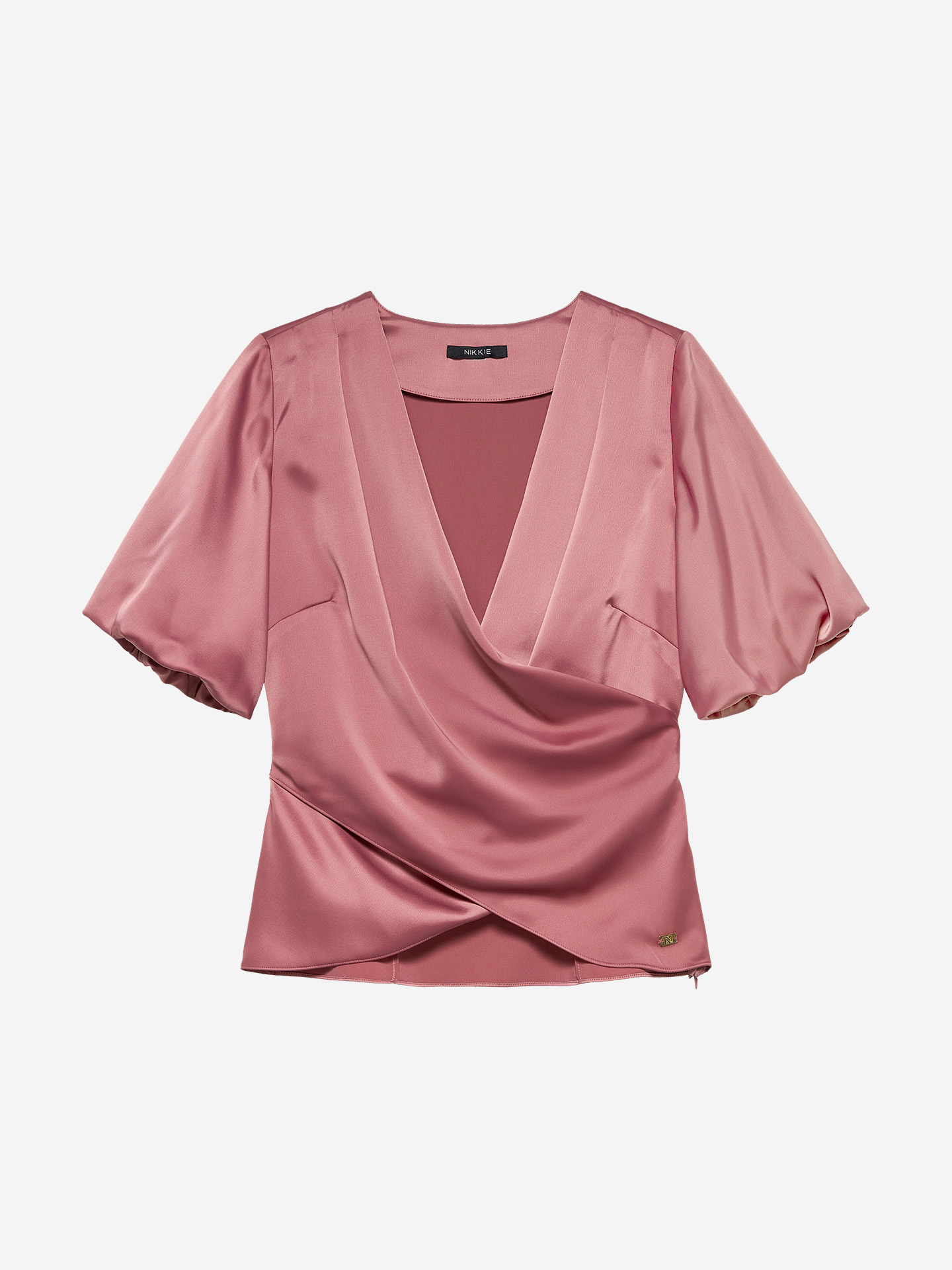 Satin blouse with waterfall neckline